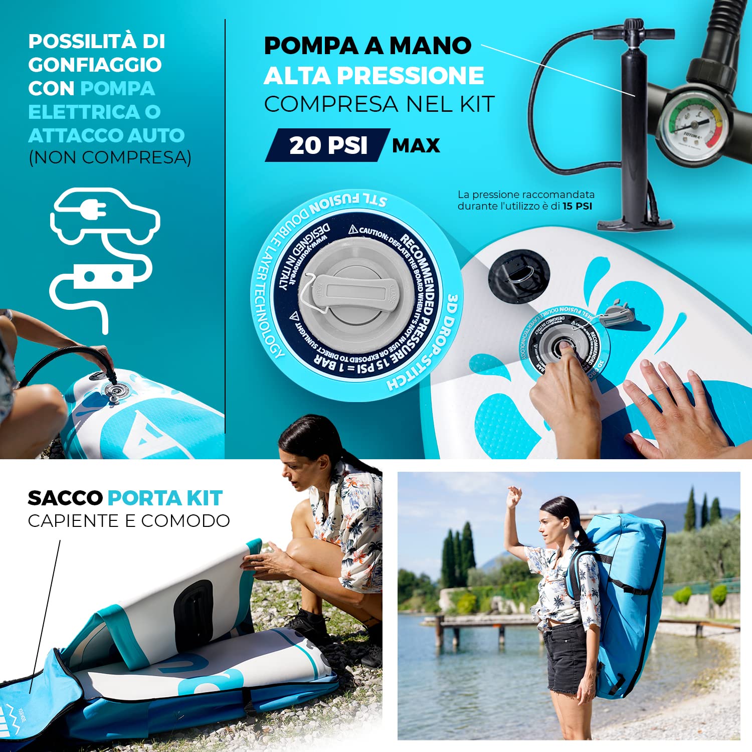 YM SUP Gonfiabile Premium Stand Up Paddle, Tecnologia '3D Drop Stitch HD' + 'STL-Fusion', Marchio e Assistenza ITALIA, Anelli Zaino Viaggio Leash e Accessori Inclusi, Varie Versioni, Bianco o Grigio
