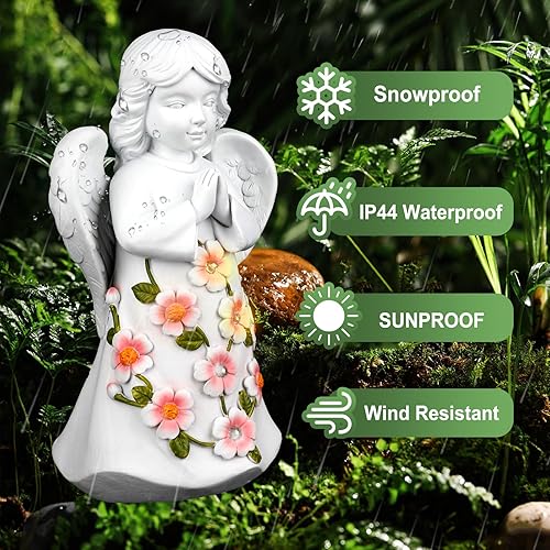 Miniatura 4 de CrazyQueen Estatuas de ángulo para exteriores, decoración solar de jardín con luz, luz de ángel de la guarda, piedras conmemorativas para patio,