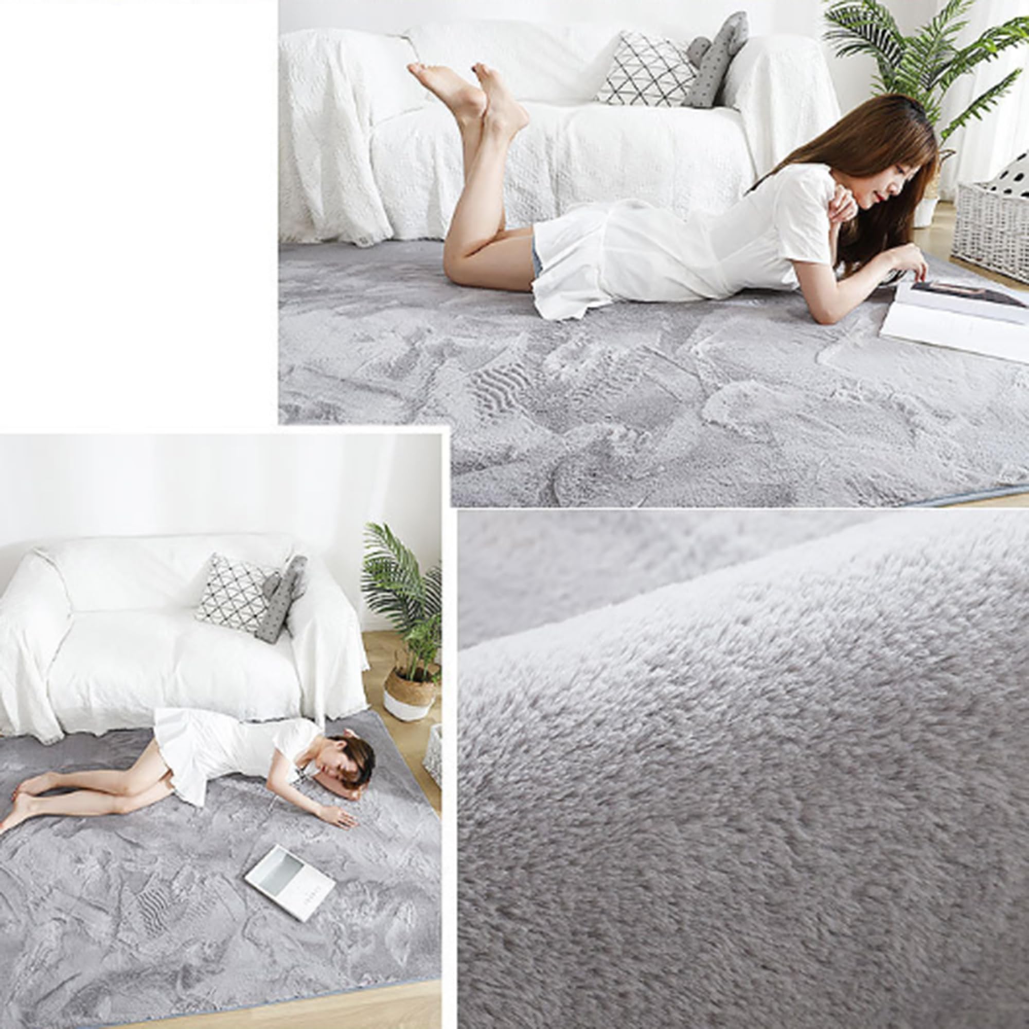 Tapis rectangulaire moelleux en fausse fourrure - Ne perd pas ses poils - Lavable en machine - Pour salon, chambre à coucher, chambre d'enfant, chambre d'enfant - 160 x 230 cm - Blanc cassé