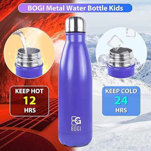 Miniatura 4 de BOGI Botella de agua aislada de 17 onzas, botellas de agua de acero inoxidable de doble pared al vacío, a prueba de fugas, mantiene la bebida