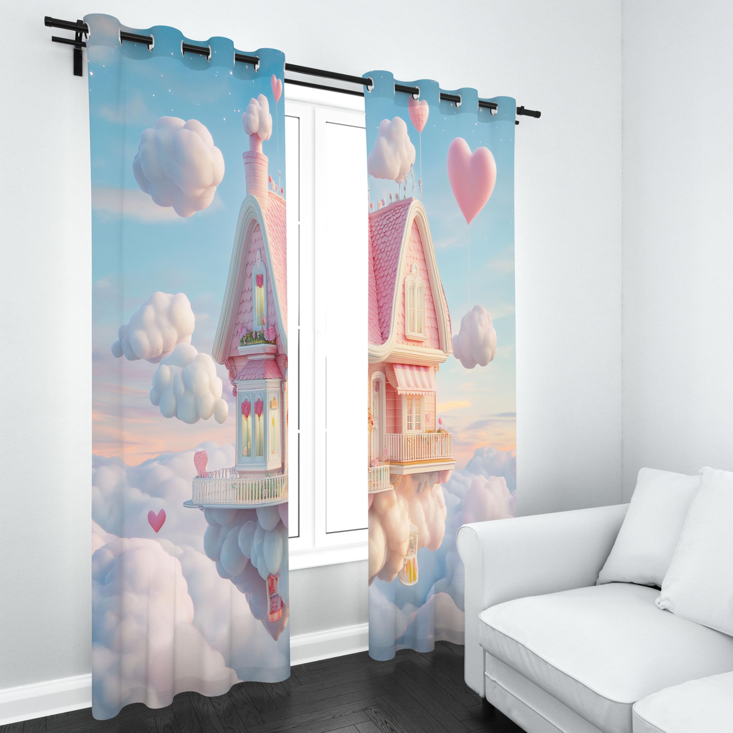 Rideaux Opaque À Oeillets Conte De Fées Rideau Occultant Opaque Nuage Fantaisie Lot De 2 140x225 cm, Occultant Draperies Enfant Fille pour Adulte Bebe Chambre Salon