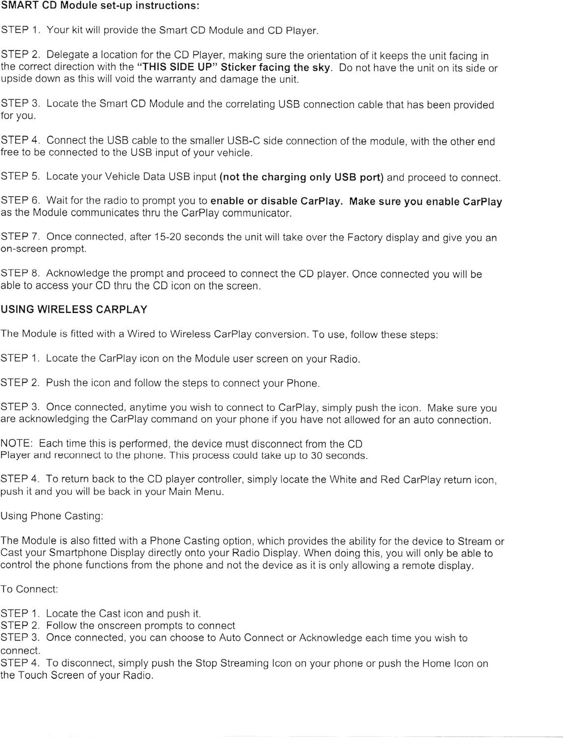 (AIE) SN-CDUSB-CP – Vehicle USB CD Player with “Intelligent” Wireless CarPlay Converter for use in Vehicles with CarPlay Enabled Radio and USB Input Port. Offers Easy Connection Plug & Play Install.