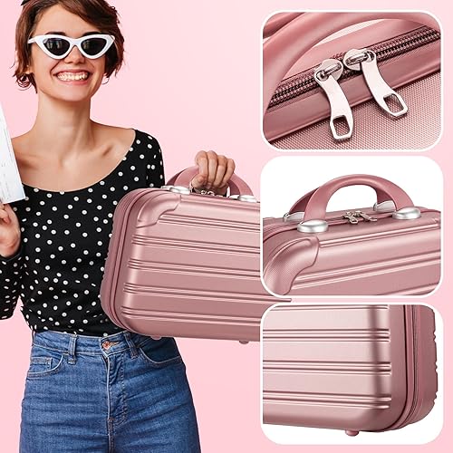 Miniatura 3 de Noverlife Estuche de viaje cosmético portátil de 14 pulgadas, a prueba de presión, ABS, maleta, mini equipaje de mano de viaje con banda elástica,