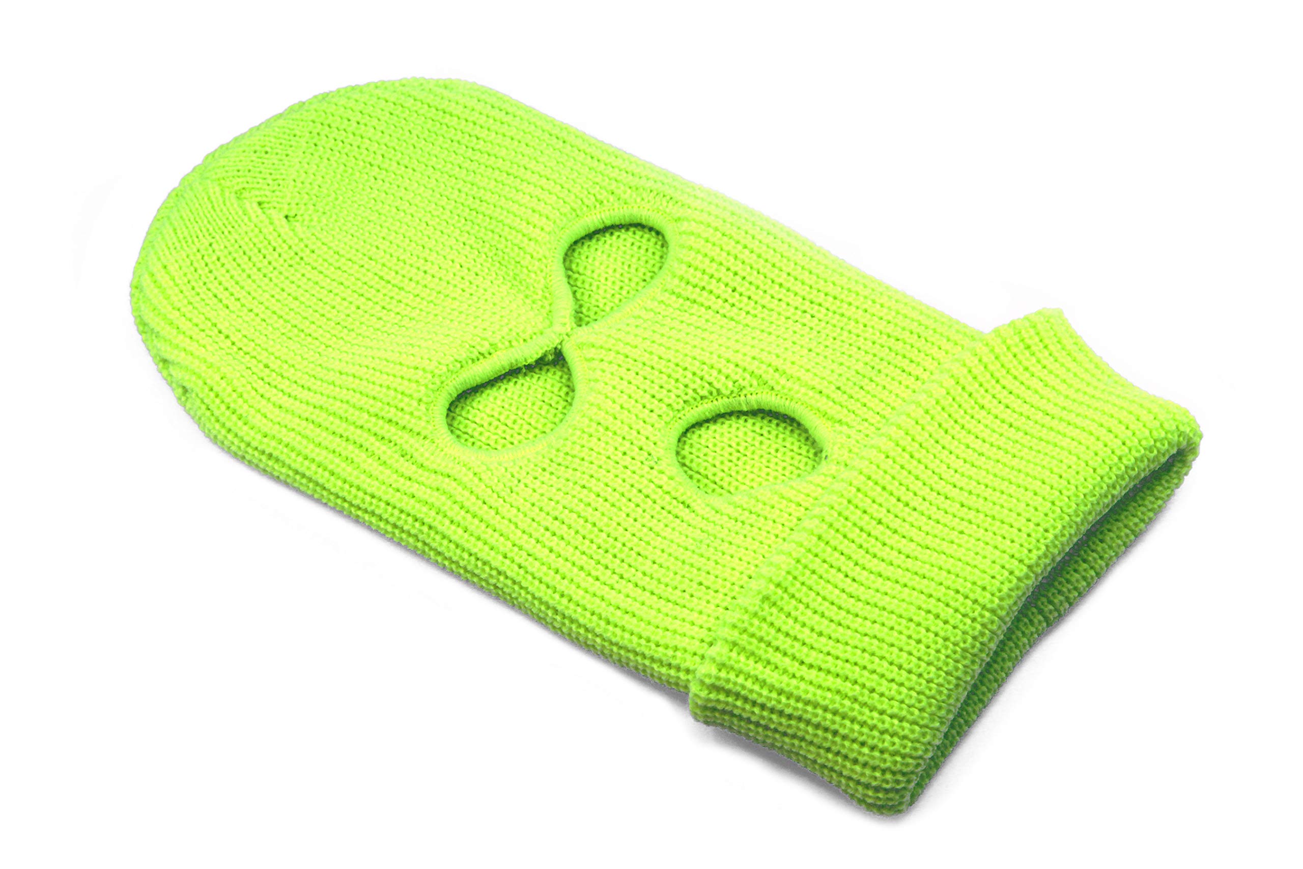 AcademyFits Quality 2 Set Knit Three Hole Ski Mask Balaclavas Winter Snow Cold Face Protection Men Women Unisex (Neon Green (2))