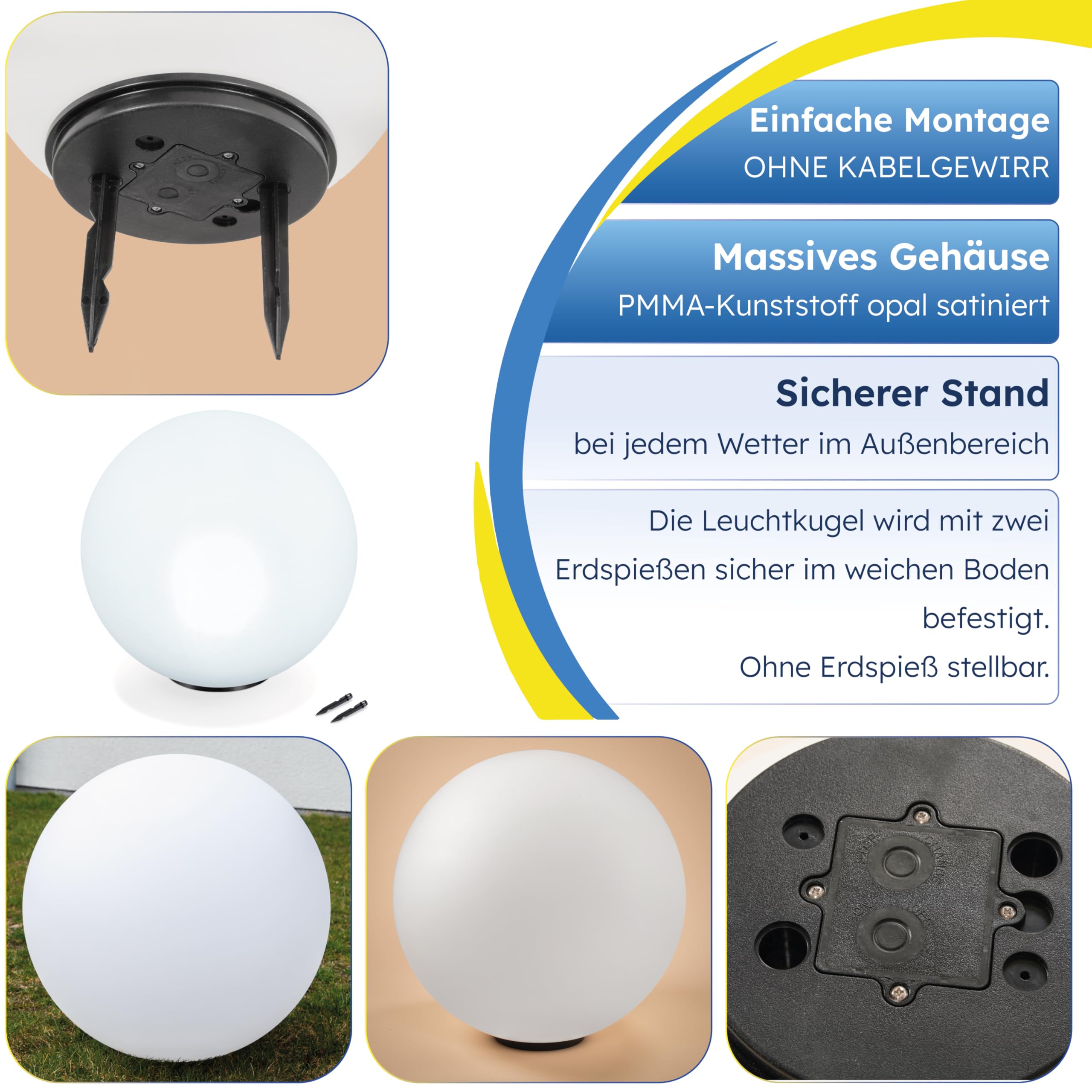 Esotec Solar-Leuchtkugel für den Garten, 50cm, 7 Farben, multicolor, Akku, 6500K, Solarleuchte winterfest outdoor, 102612