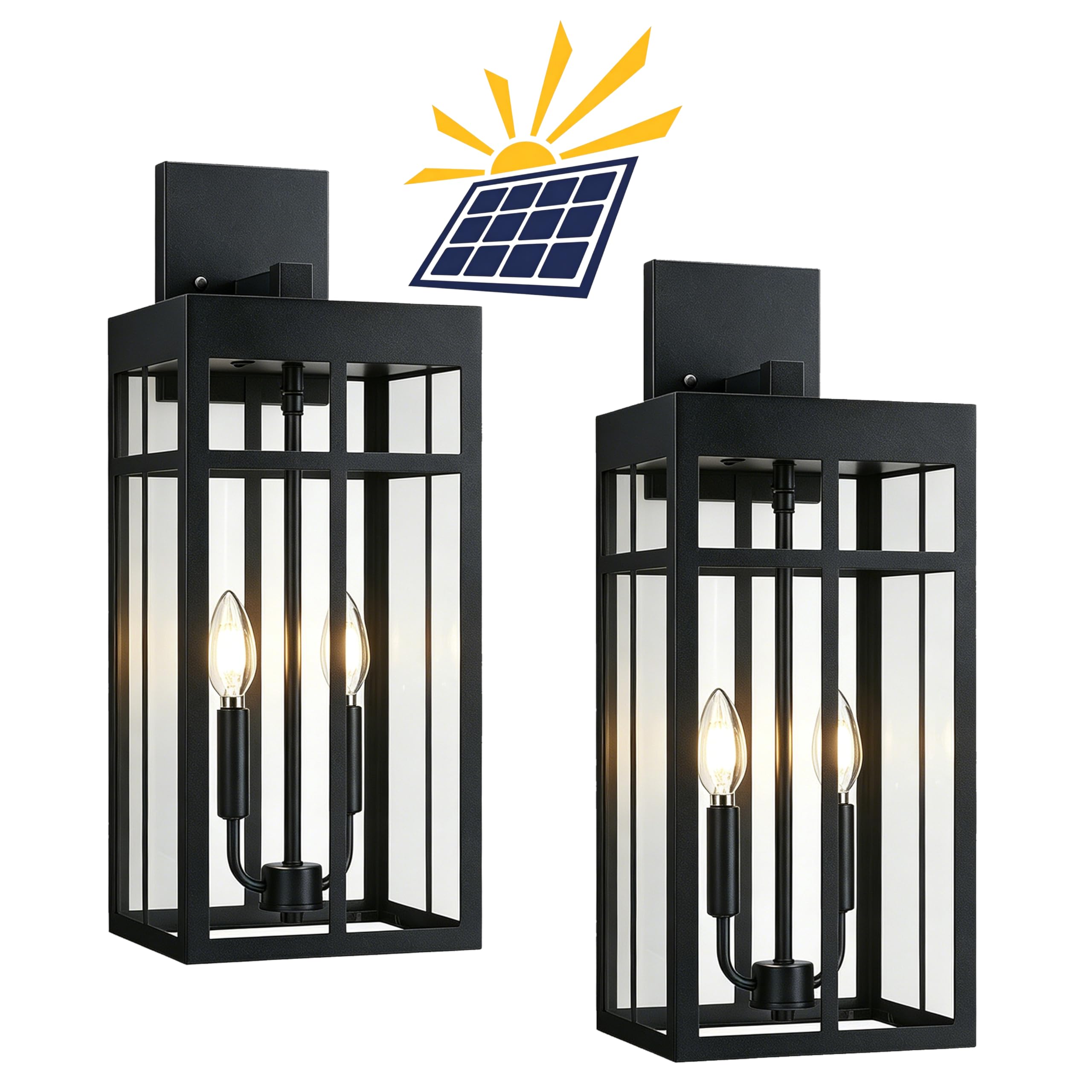 Photo 1 of IZXILN 2-Pack Solar Outdoor Wall Lights, 21" Black