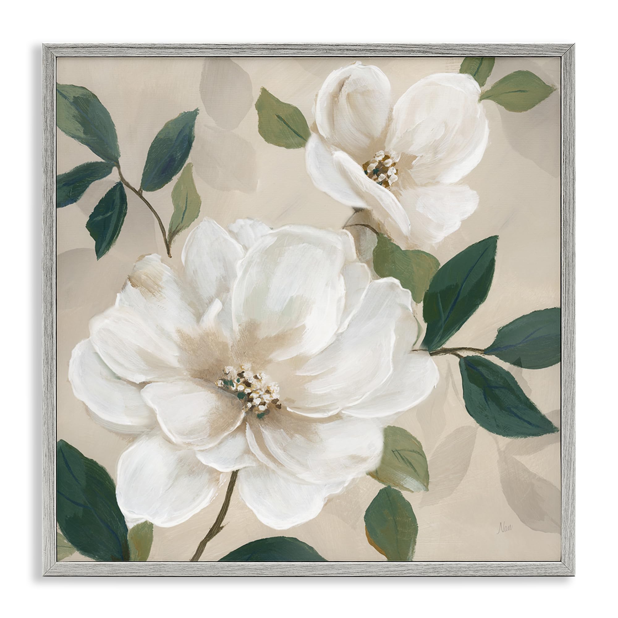 Stupell Industries Farmhouse Gray (Textured) 'Serene White Magnolia Study'| Framed Giclee Art