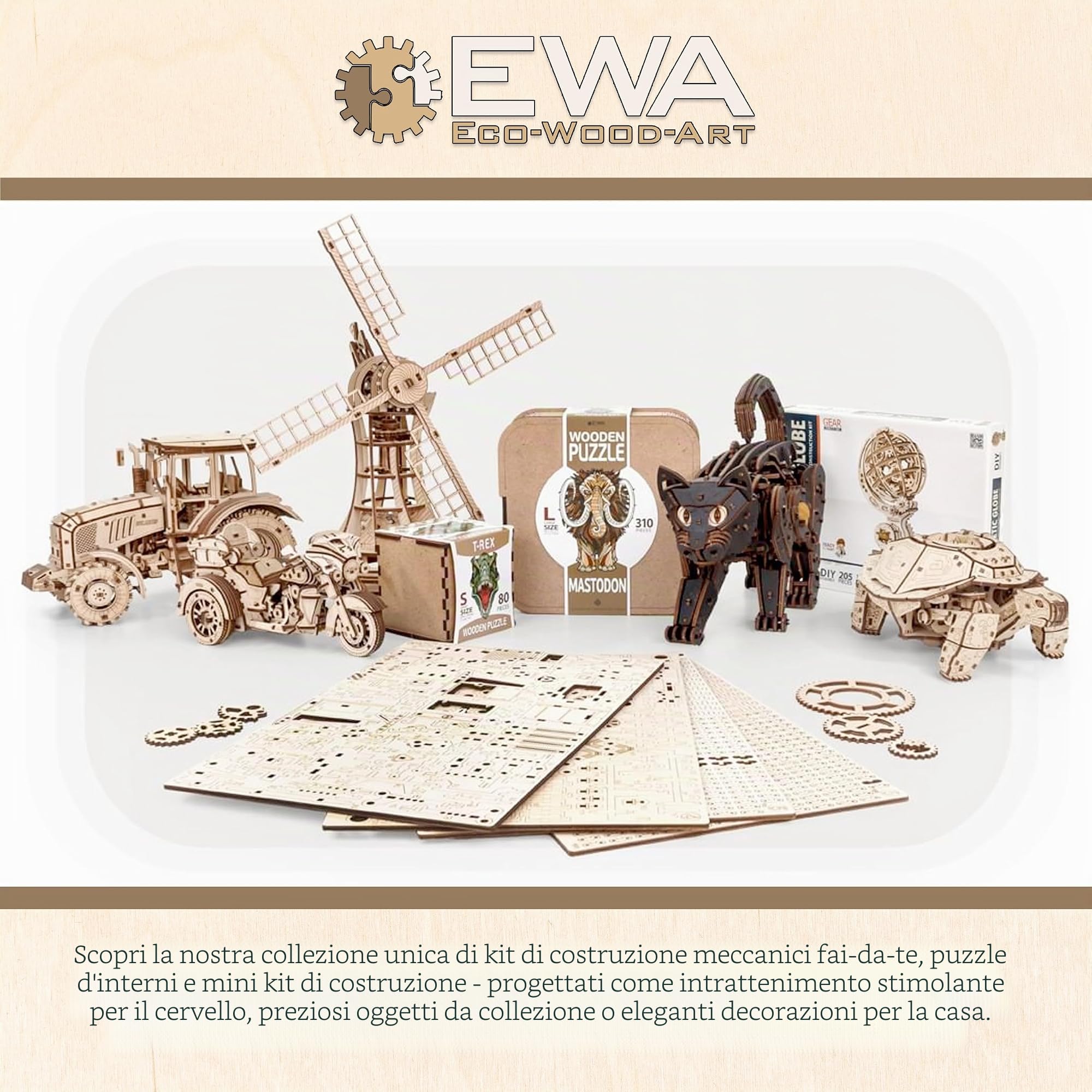EWA Eco-Wood-Art - CAMION DEI POMPIERI - Puzzle meccanico 3D in legno - Puzzle per adulti e adolescenti - Montaggio senza colla - 439 pezzi