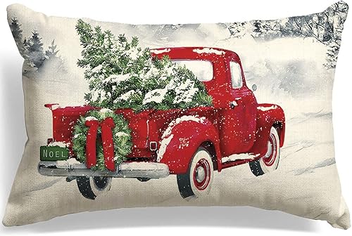 Miniatura 6 de GTEXT Funda de almohada navideña con texto en inglés "I't the most wonderful time of the year", funda de almohada de lino de 20 x 12 pulgadas