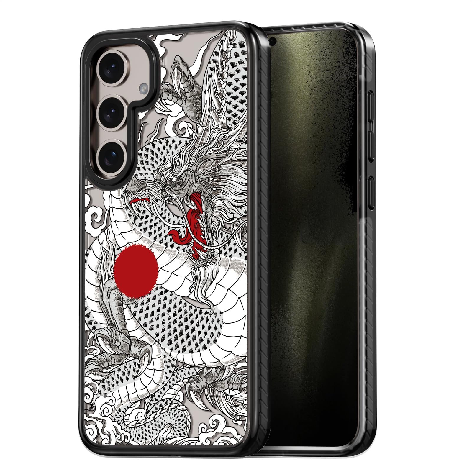 Rosarnnah for Samsung Galaxy S24 Plus Case Aesthetic Black, Chinese Dragon | Cute Funny Pattern Design for Girls Women Men, Durable Shockproof 6.7" Phone Case 6.6ft Drop Protection for Fashion Daily Chinese Dragon(B24P) Basic Case Samsung Galaxy S24 Plus