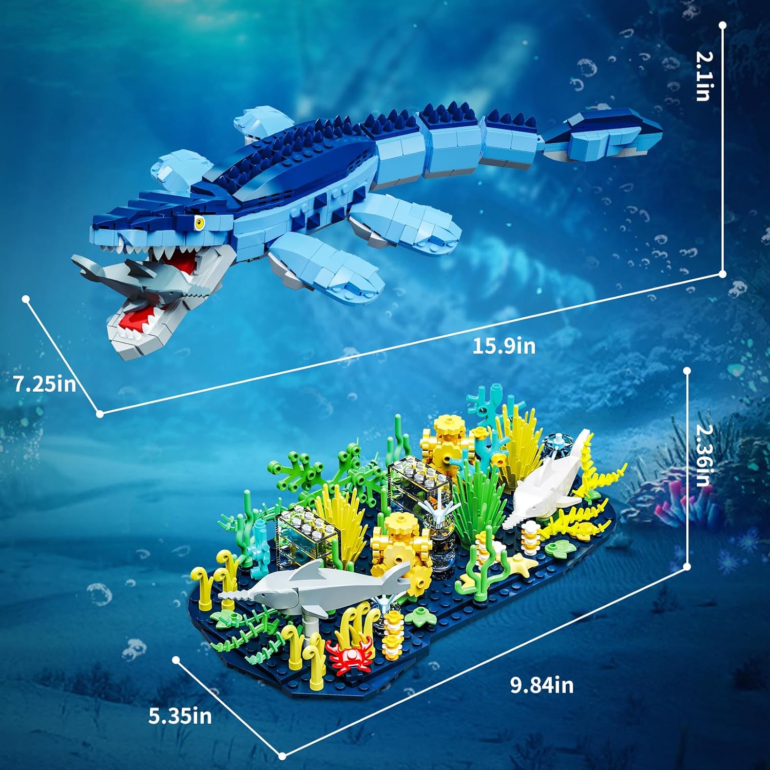 Dinosaur World Mosasaurus Building Set- Compatible with Lego Sets for Boys 8-14, Jurassic Ocean Building, Birthday Gift Set for Boys & Adults (787 Pcs)