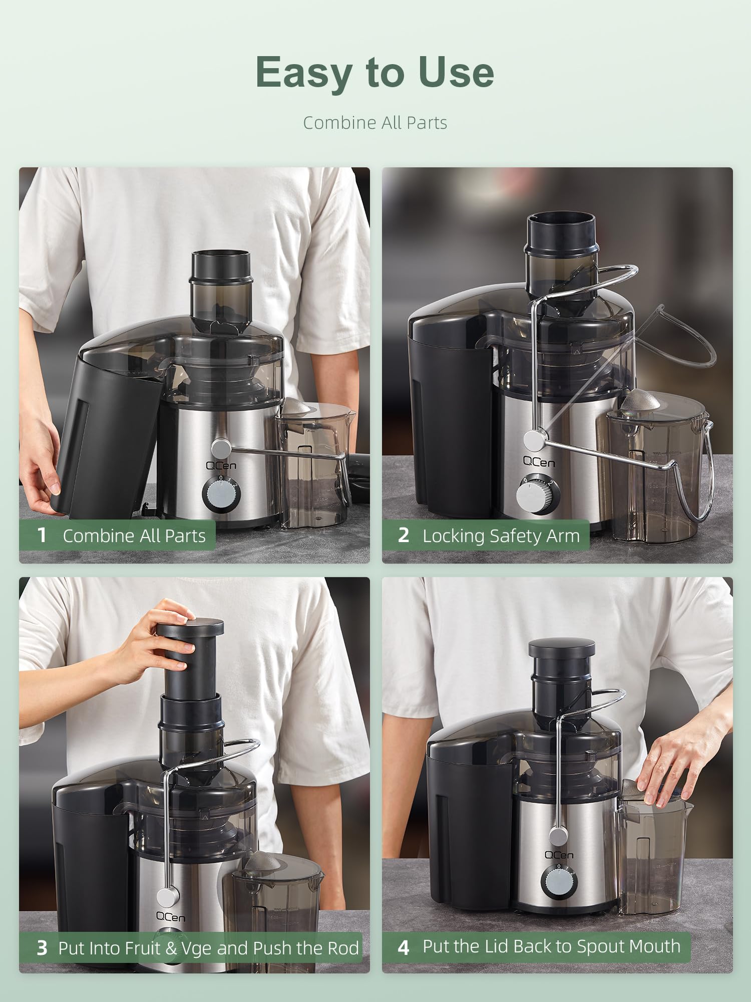 QCen Juicer Machine, 800W Centrifugal Juicer Extractor with 3