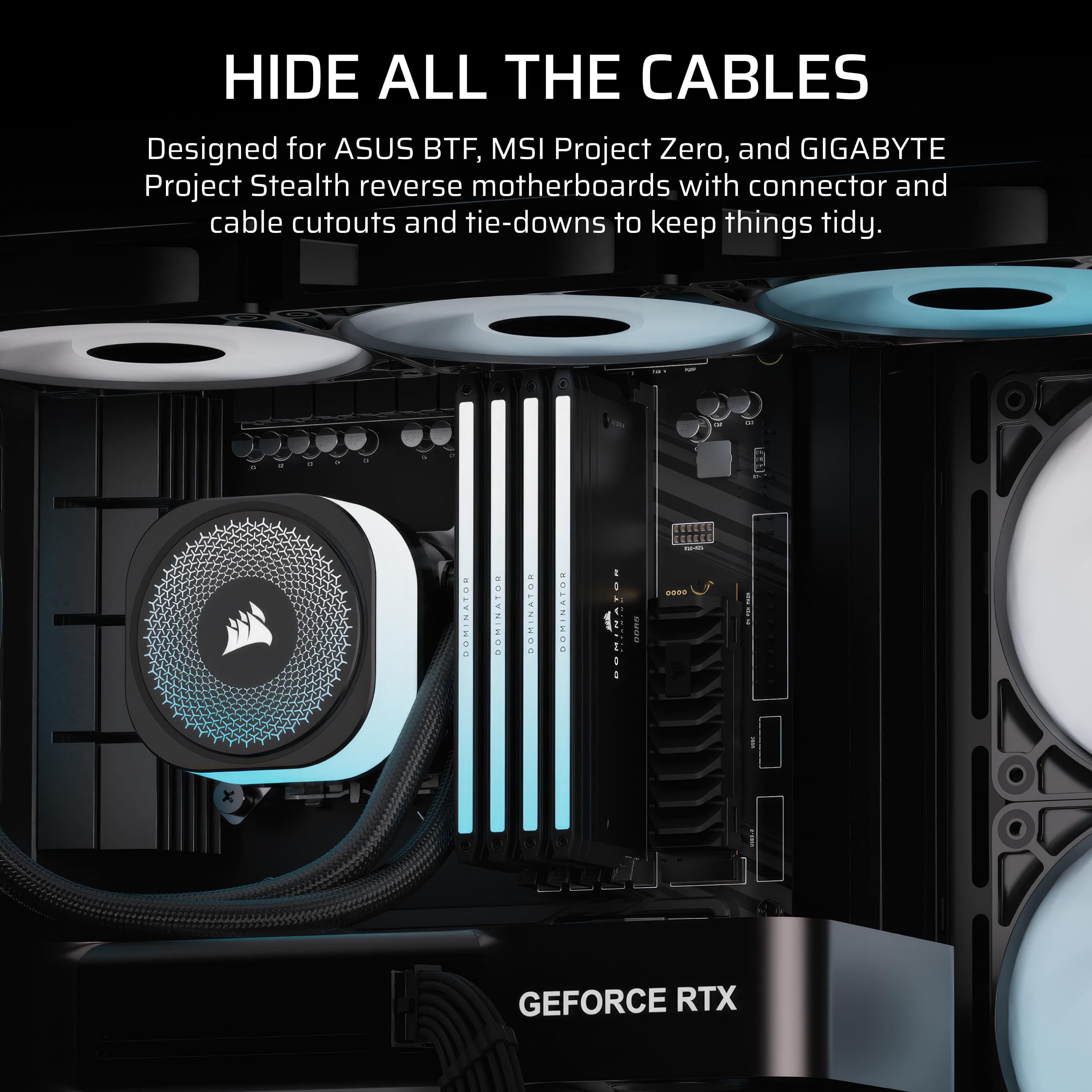 CORSAIR FRAME 4500X RS-R ARGB Panoramic Glass Mid-Tower PC Case – InfiniRail Mounting System, Fits Dual 360mm Radiators, GPU Anti-Sag, 3x RS120R Fans Included – Black — view 8