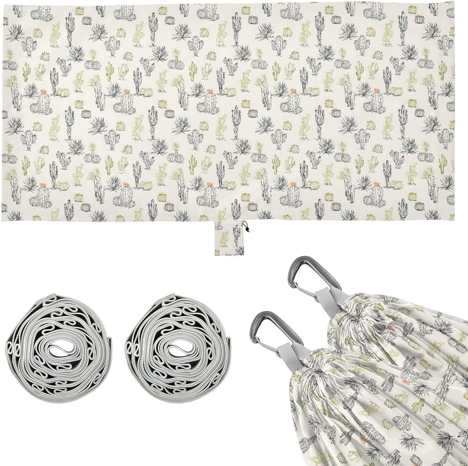 ALAZA Hand Drawn Cactus Cacti Camping Hammocks Single or 2 Person 500 lbs Portable Parachute Travel Hammock w/Tree Straps for Hiking Backpacking Indoor Outdoor