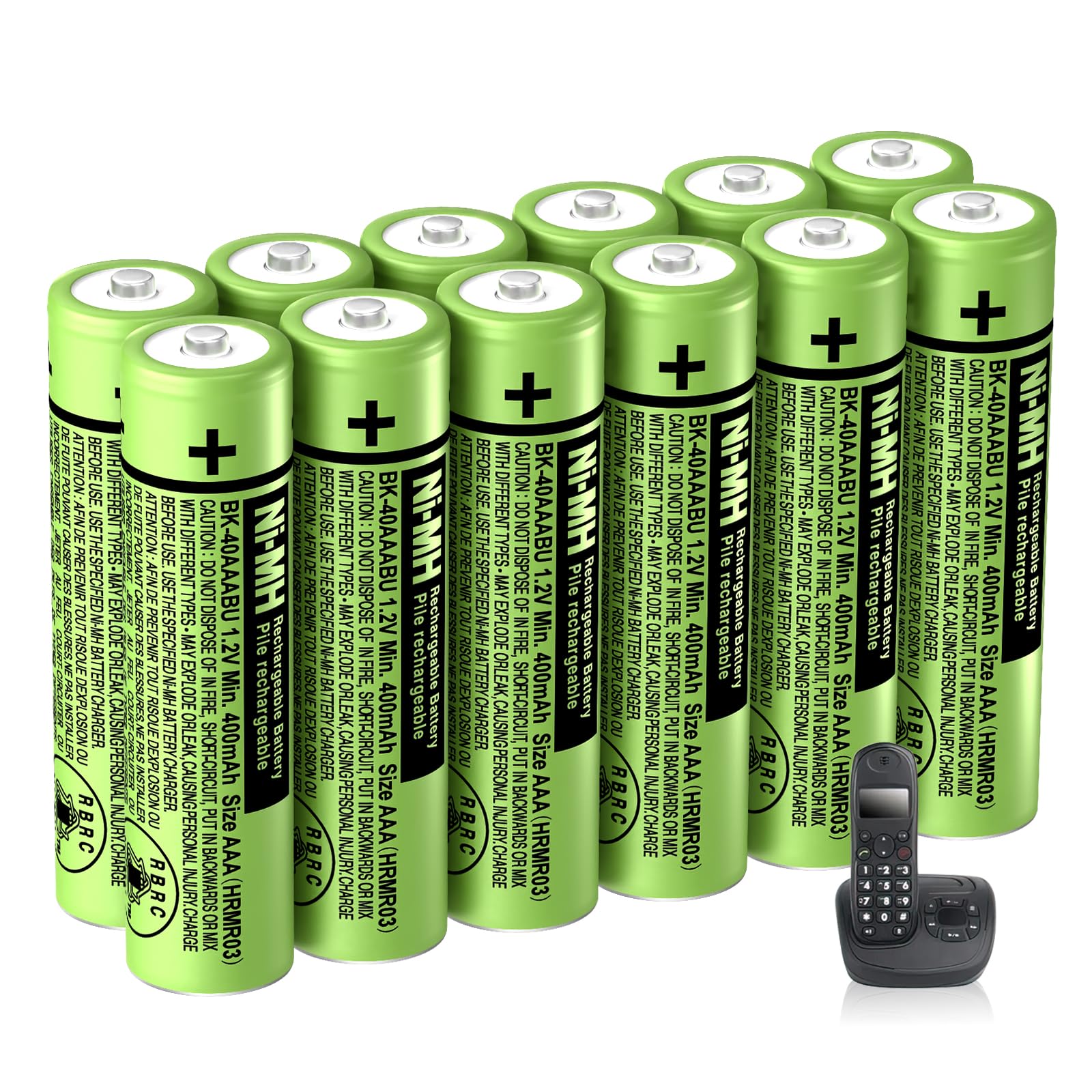 BK-40AAABU Lot de 12 piles rechargeables Ni-MH AAA 1,2 V 400 mAh pour téléphones sans fil Panasonic, télécommandes, appareils électroniques