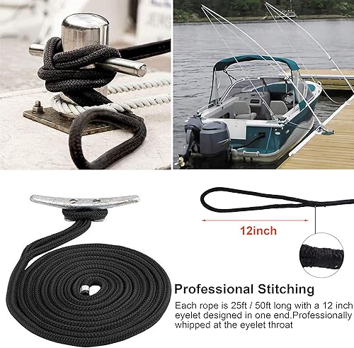 Miniatura 3 de Dock Lines - Cuerdas de nailon de doble trenza para barco con ojales de 12 pulgadas de 25 o 50 pies de cuerda de barco de grado marino