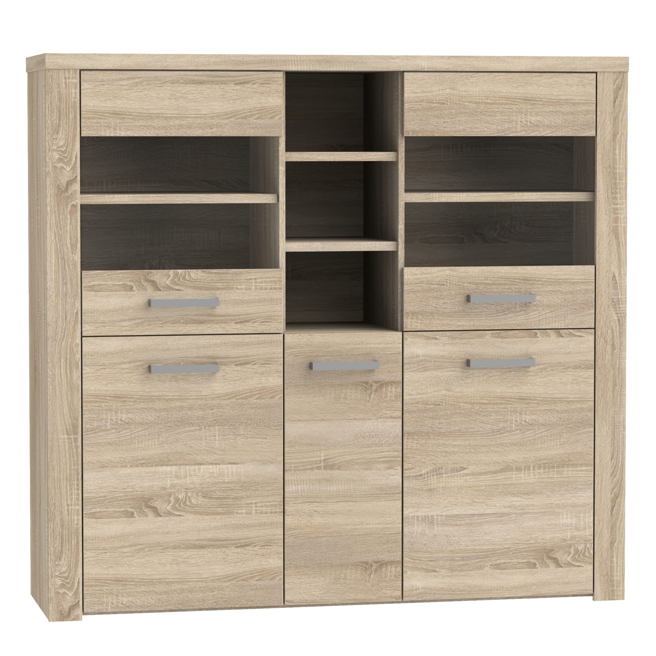 Newroom Vitrine 'Sonoma Eiche' – 146x137x41 Cm, Glasvitrine Mit Regal, Moderner Schrank
