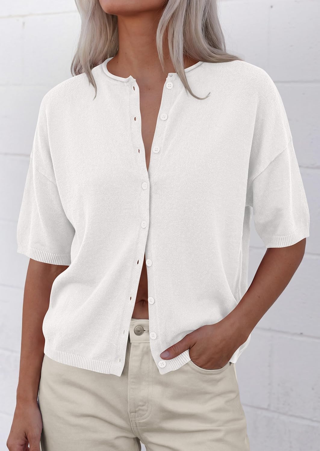 PRETTYGARDEN Women Spring Short Sleeve Cardigan Sweaters Button Down Knit Shirt Blouse Dressy Casual Tops 2026 Summer Outfits - Image 3