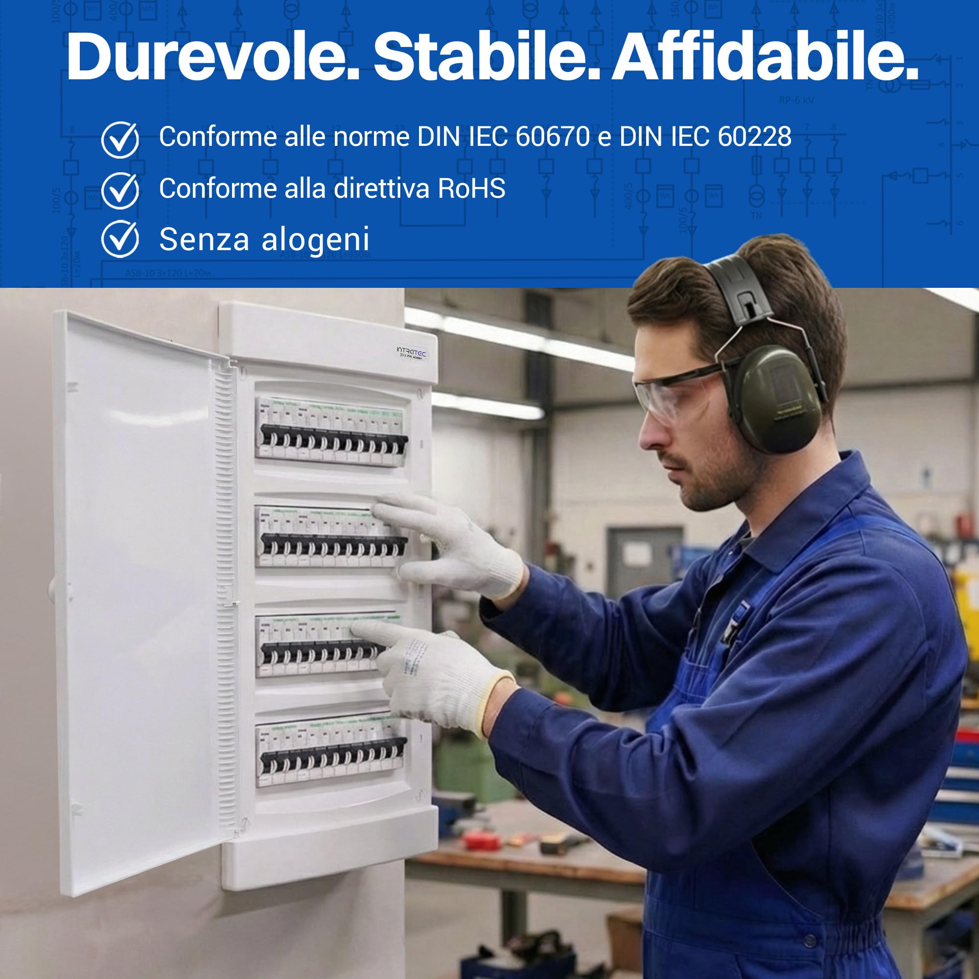 Intratec Quadro Elettrico Incassato 4 Righe – Quadro di Distribuzione IP40 per 48 Moduli con Porta Bianco e Guide per Facile Installazione Elettrica in Casa e Azienda – 676 x 283 x 106mm