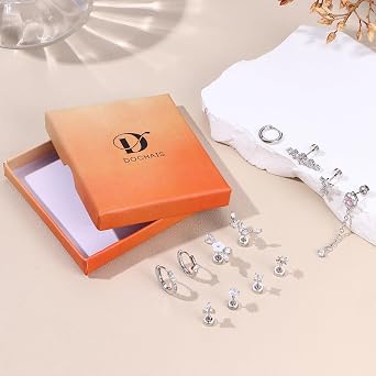 Morfetto 8 Paia Orecchini Cerchio Donna Oro Argento Anallergici Piercing Orecchio Acciaio Chirurgico Piccoli Opale Palla Orecchini Punto Luce per Piercing Trago Helix Conch Cartilagine Set AS
