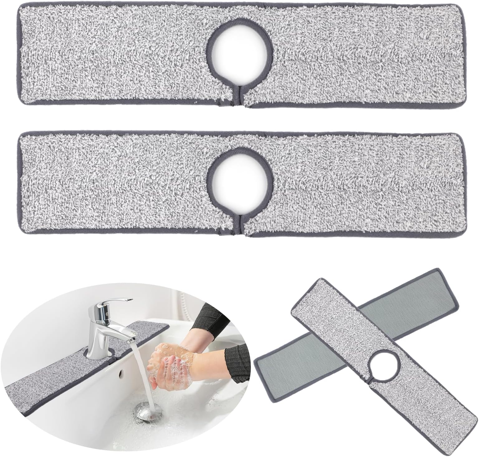 Kitchen Sink Splash Guard, 2 Pcs Grey Sink Splash Guard, Drying Sink Faucet Absorbent Mat, 18.1 * 3.9 Inch Faucet Mat for Bathrooms, Kitchens, Motorhome, Bar