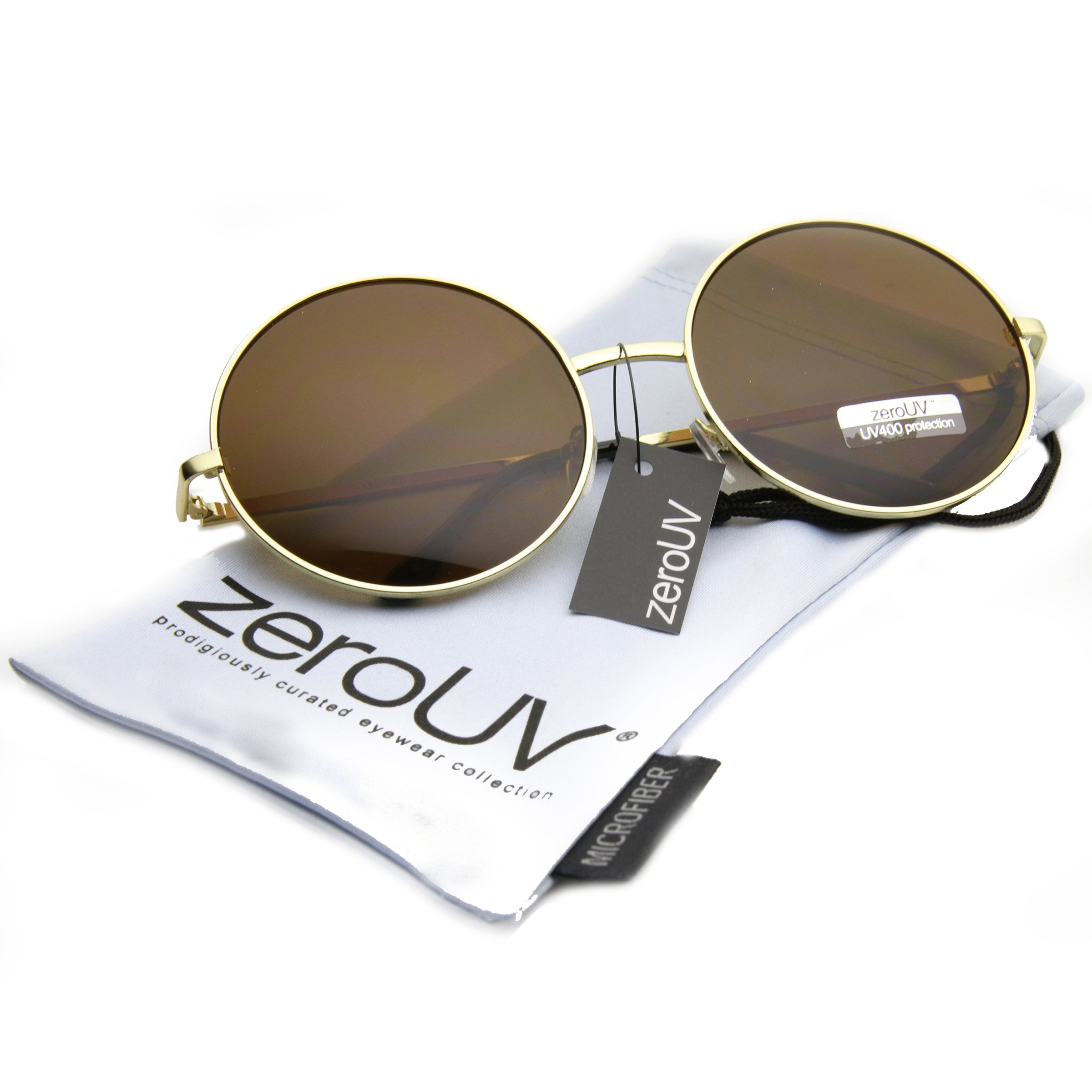 zeroUV Super Large Oversized Metal Round Circle Sunglasses (Gold)