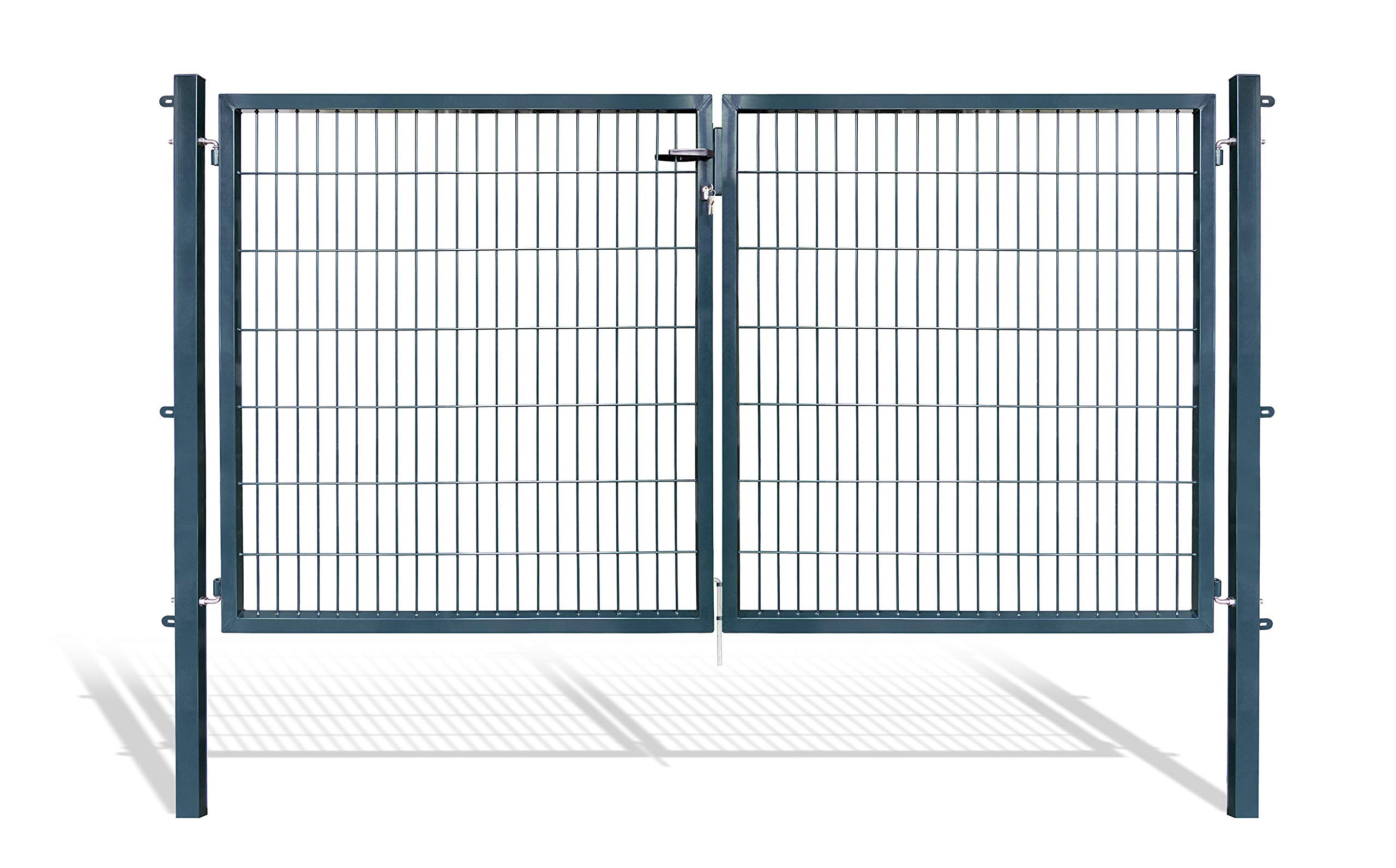 Doppelflügeltore für Stabmattenzaun, grün oder anthrazit, verschiedene Höhen wählbar - inklusive Pfosten und passenden Anschlussstücken (Doppeltor H 140 x B 300 cm, anthrazit)