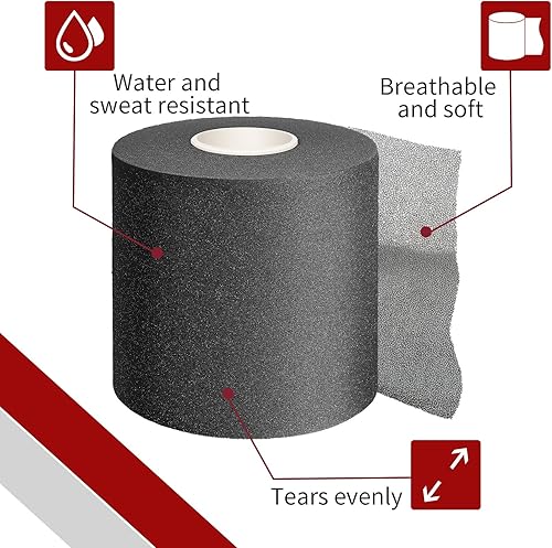 Miniatura 10 de Nuanchu 4 cintas atléticas preenvolventes de 30 yardas, cinta de espuma para fútbol, tobillos, muñecas, deportes, cinta de espuma (negro, beige,