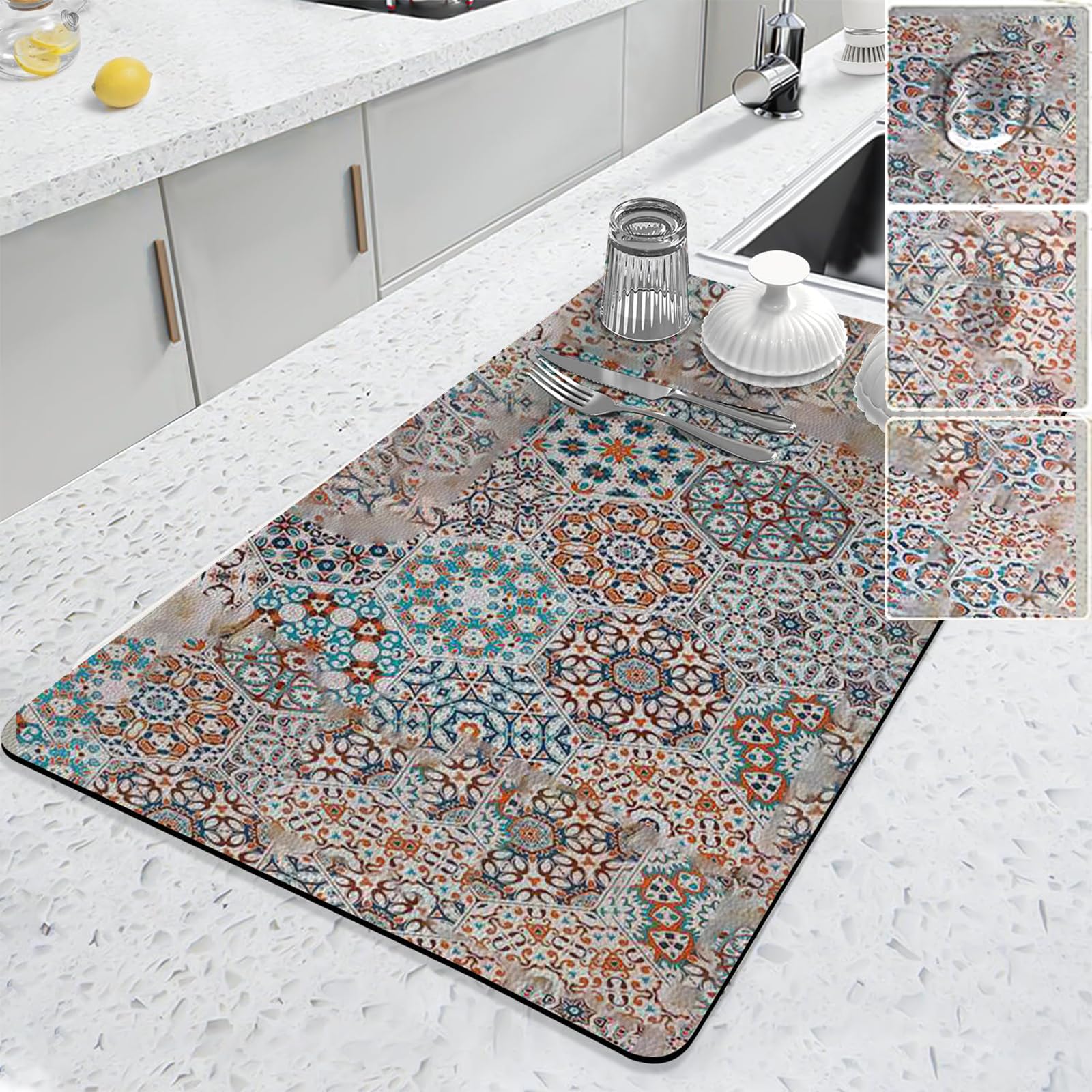 STAYOUNG 2 PCS Kitchen Mats - Absorbent Anti-Drip Drainage Mats for Kitchen Countertops, Non-Slip Coffee Bar Mats for Kitchen, Bathroom, Toilet Countertops (60*40CM )