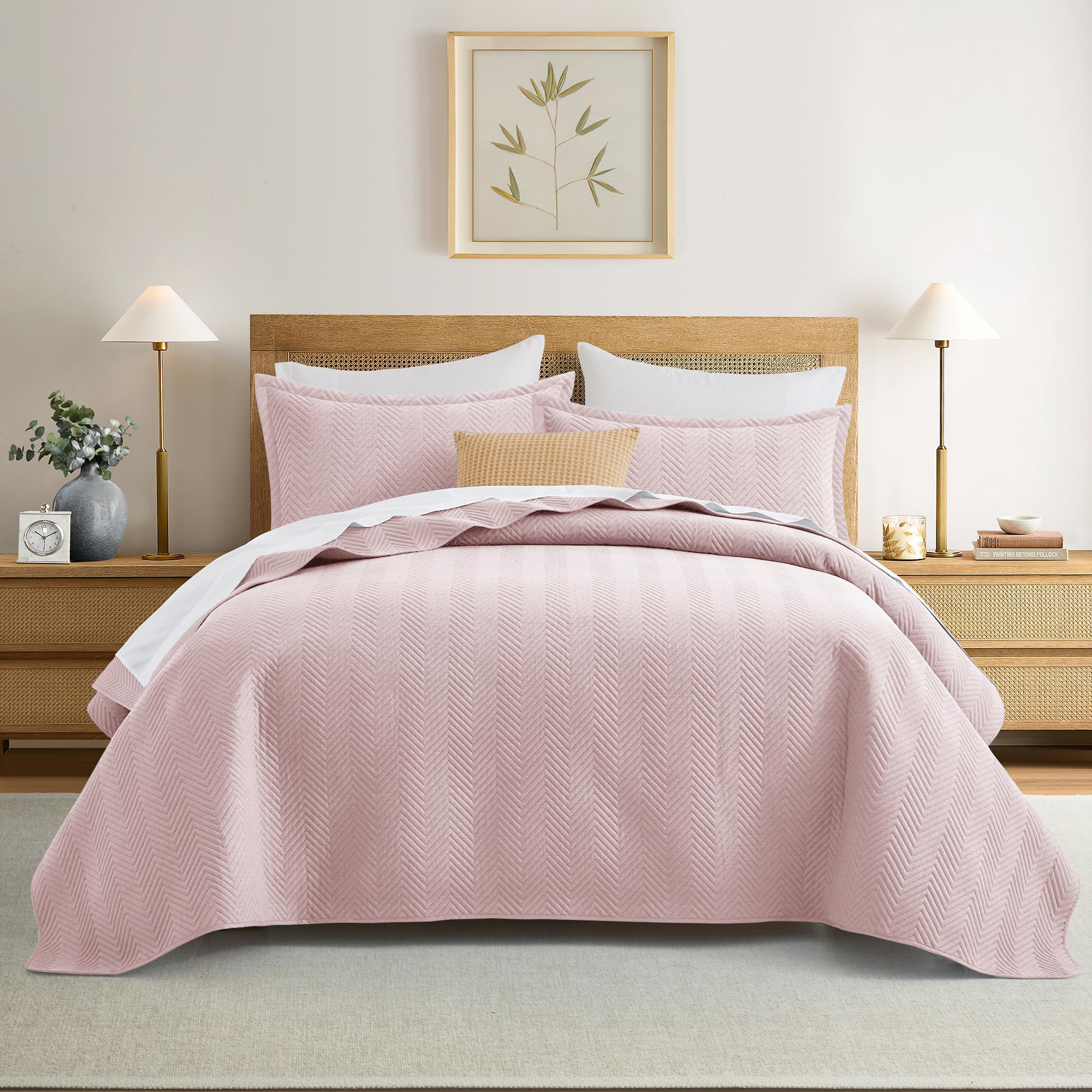 IR Imperial Rooms King Quilt Bedding Set Baby Pink Bedspread Wave