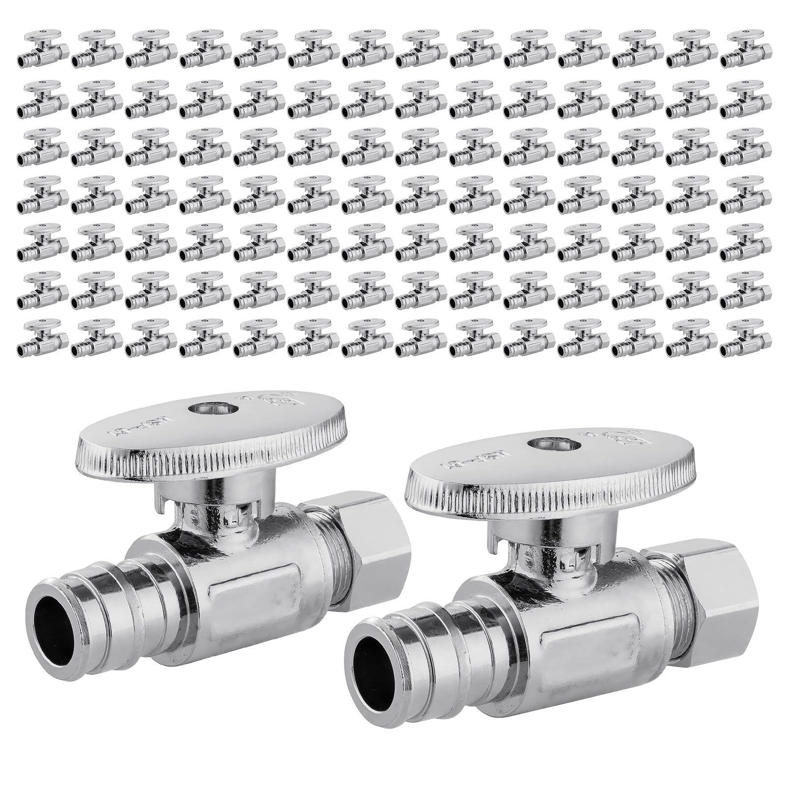 100 PCS EFIELD Stop Valve Pex-a 1/4 Turn Straight 3/8" OD Compression X 1/2" Expansion (F1960), Chrome Plated Brass,(VALVE101-100PCS)