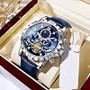 Mechanical Watches for Men - Elegant Automatic Bracelet Watch for Men, Chronograph | Luxury Multifunction Watch with Leather Strap, Classic Analog Screen for Business and Clothing, blue, See