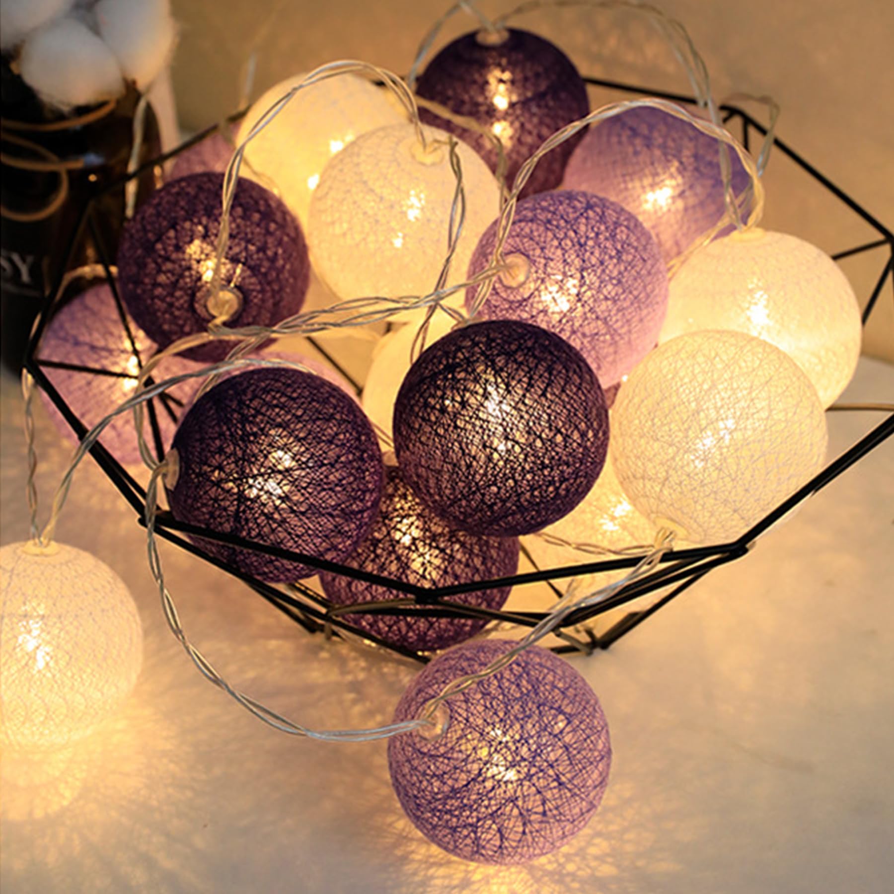 LED Lichterkette Baumwollkugeln,300CM 20LED Kugeln Lichterkette,2 Modi Funkeln und Dauerlicht,Batteriebetrieben,Cotton Ball Lichterketten für Weihnachten Hochzeit Kinderzimmer Party Deko