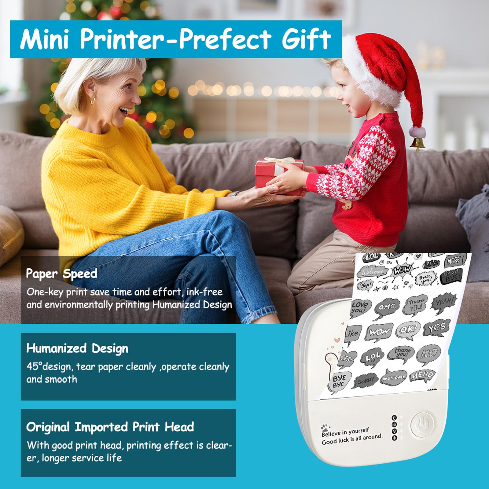 portatile mini adesiva senza inchiostro wireless con 14 rotoli di carta