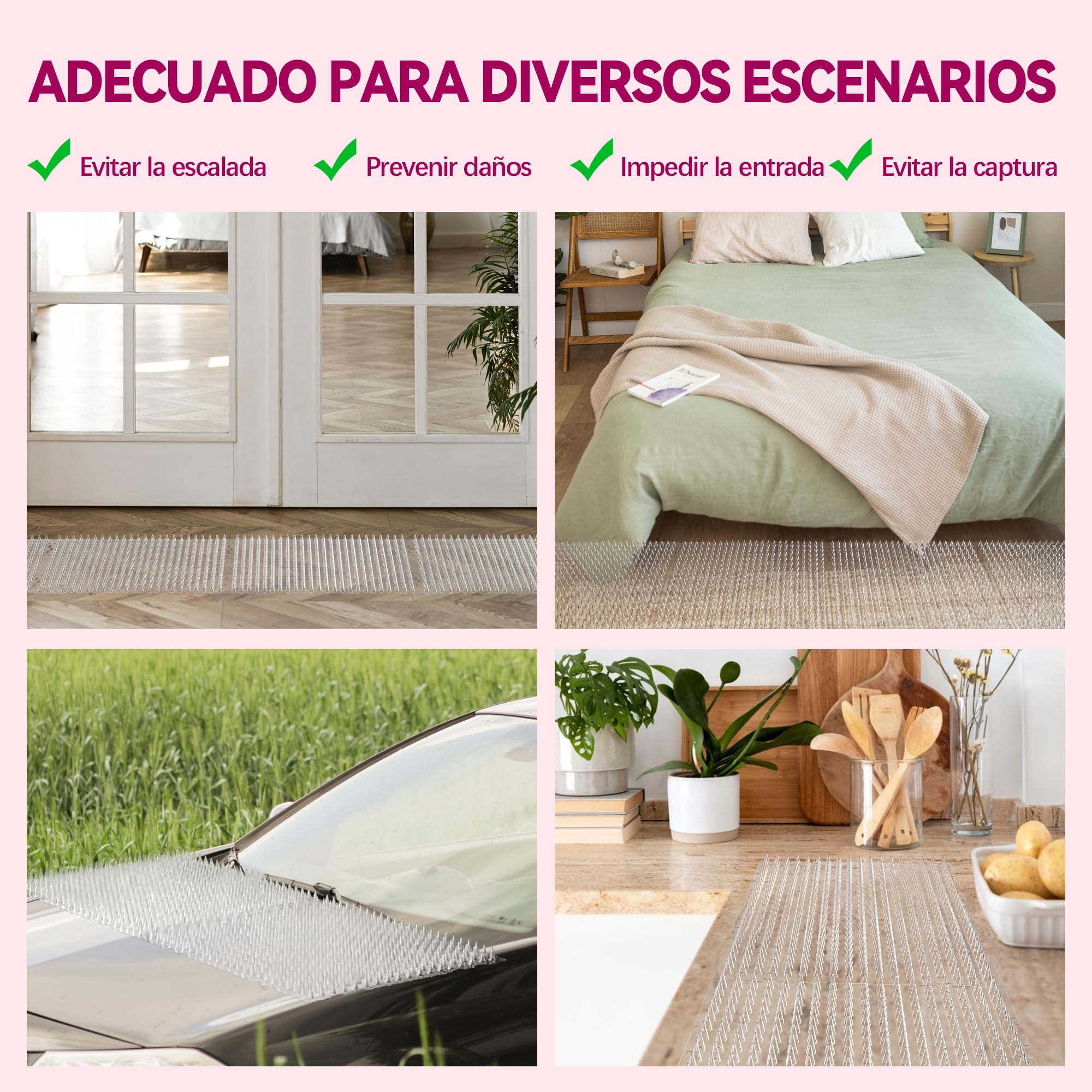Anti Gatos Juego de 16 Rejillas Pinchos para Gatos: Duradera para Uso en Interiores y Exteriores para jardín, parterres y repisas de balcón