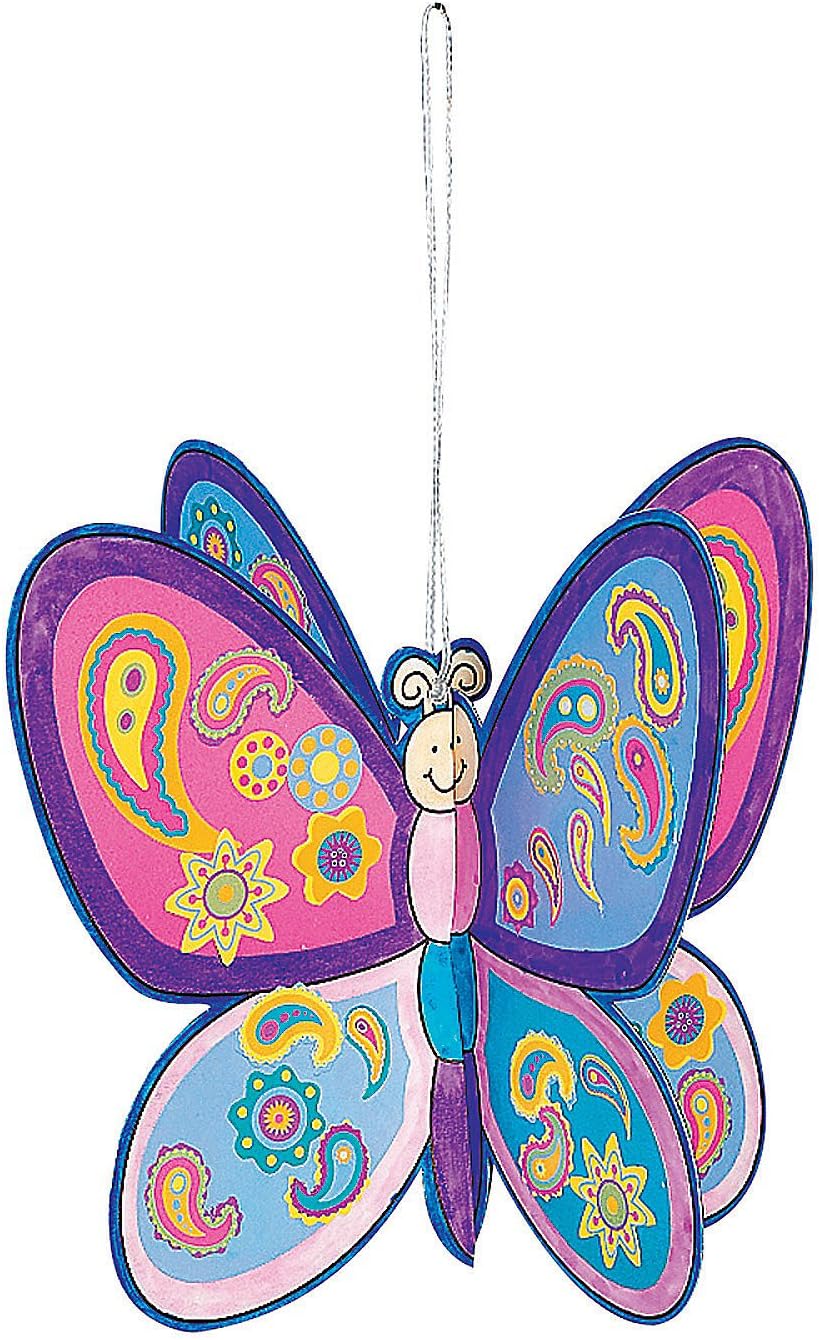 Fun Express Create 3D Butterfly Ornaments 5"- Bright Paper Craft Kit with Stickers Colorful for Fun DIY Decorations and Kids Activities - 12 Pieces