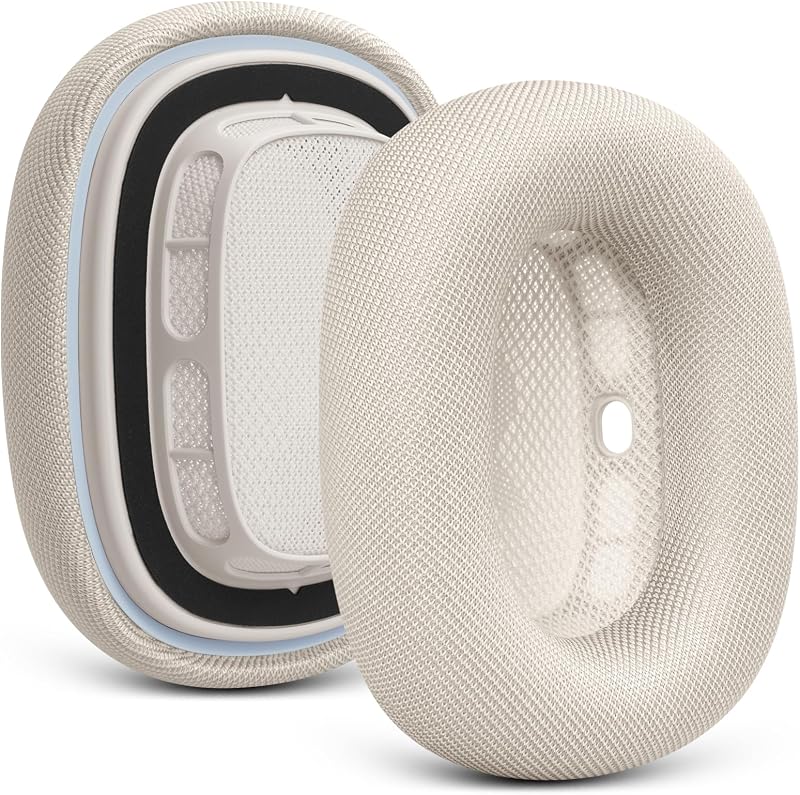 Upgraded Ear Cushions for Apple AirPods Max, Mesh Ear Pads Replacement | Air Pods 1 & 2 Over-Ear Headphones Ear Cups with Original Silicone Design (Starlight)