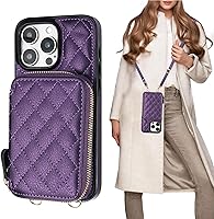 Vista 11 de Bocasal Funda tipo cartera cruzada para iPhone 15 Pro Max, con bloqueo RFID, de piel sintética, con cremallera, funda tipo cartera con función atril