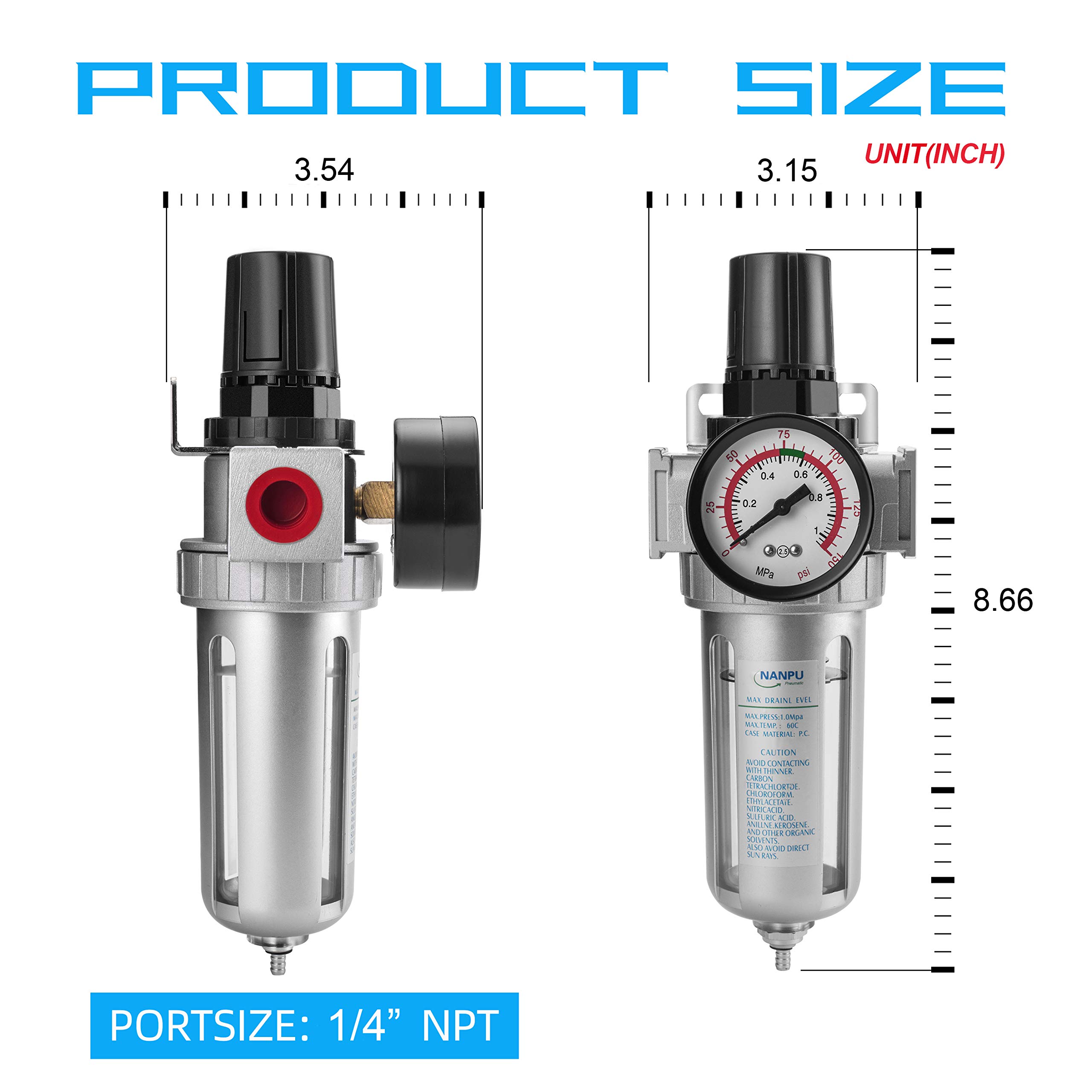 NANPU 1/4" NPT Compressed Air Filter Regulator Combo — Amazon image 2