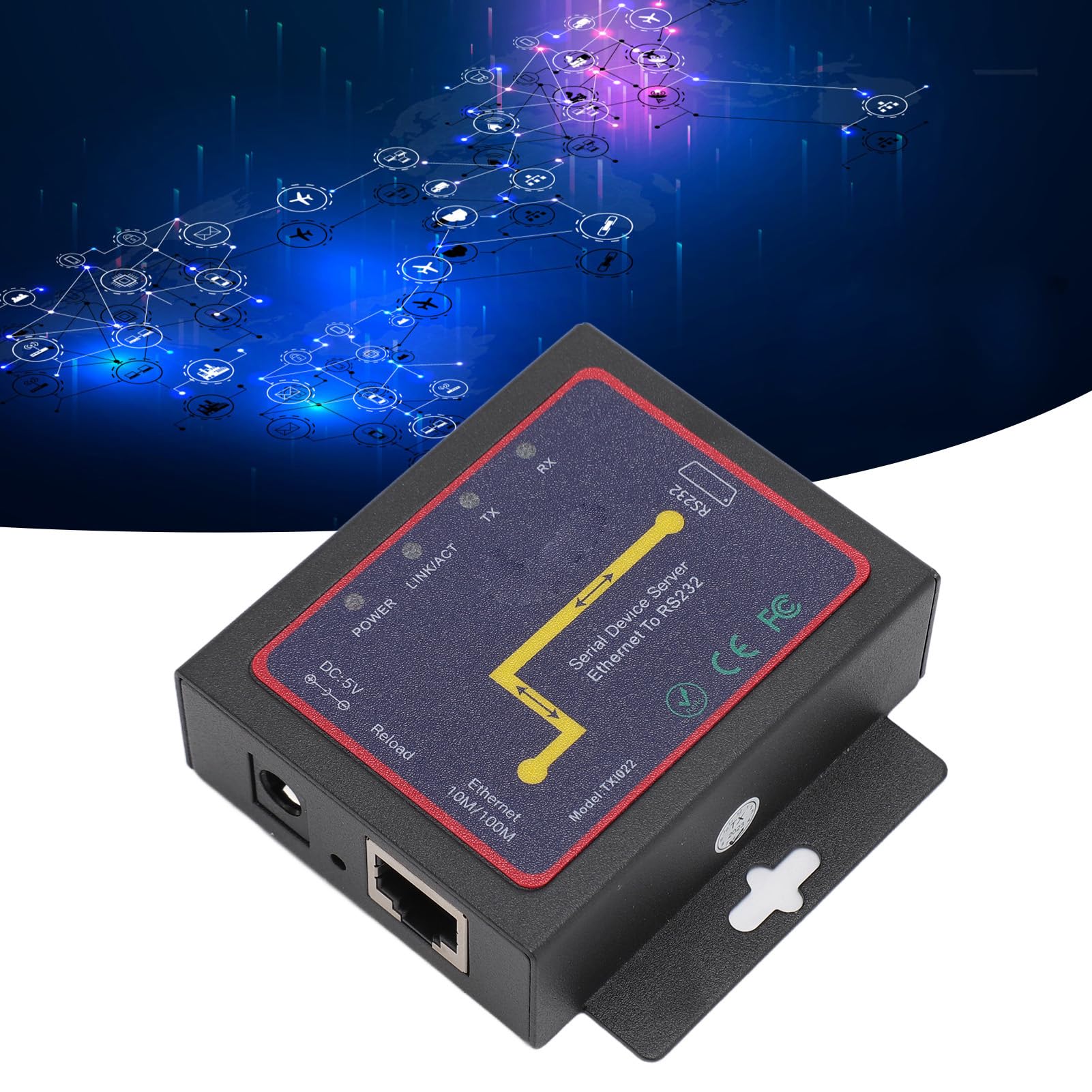 Adaptador de Red Serie/IP, Adaptador de Red Serie Ethernet TXI022 RJ45 a RS232 con MDI/MDIX Automático para Sistemas (Enchufe de la UE)