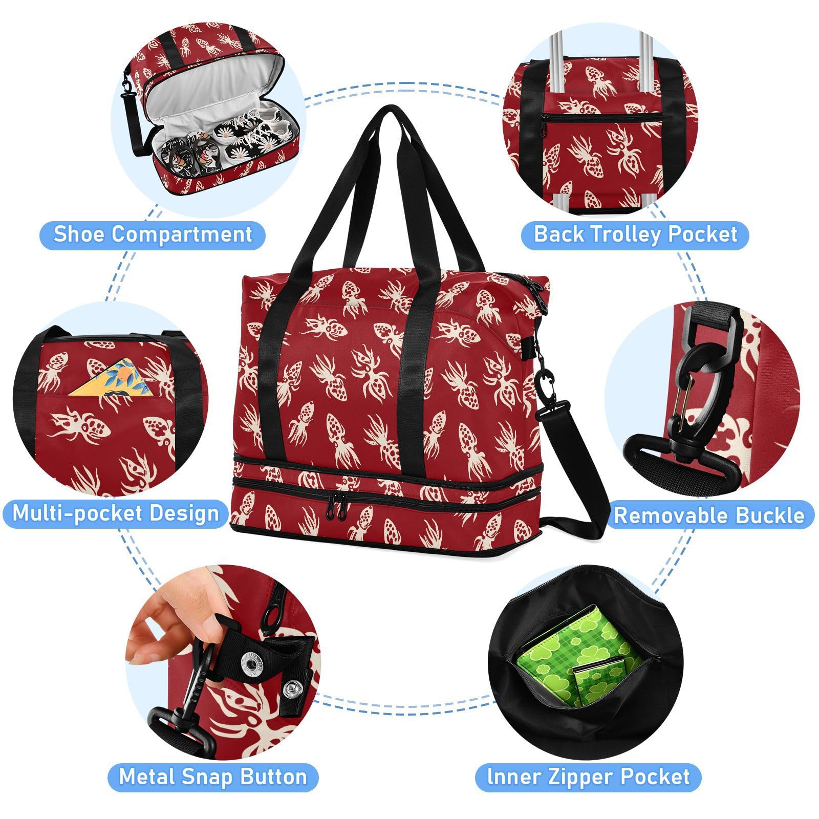 Wielofunkcyjna sportowa torba gimnastyczna Nordic Squid Rugby Off White Travel Overnight Carry on Bag z kosmetykami do treningu