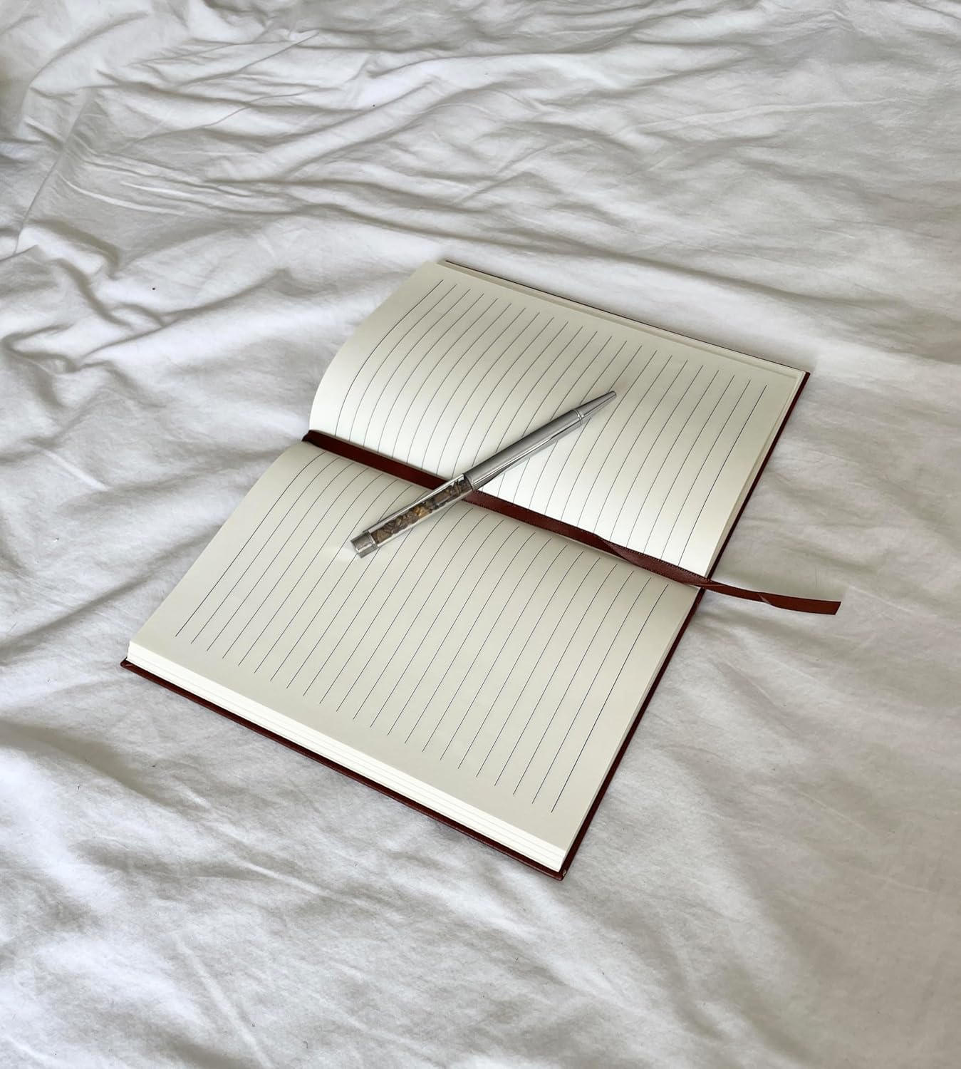 Brown Notebook and Tiger’s Eye Crystal Pen Gift Set for Men or Women, Vegan Faux Leather Journal, Hamsa Hand Evil Eye Protection Spiritual Gifts (Brown Notebook & Tiger's Eye Pen Set)