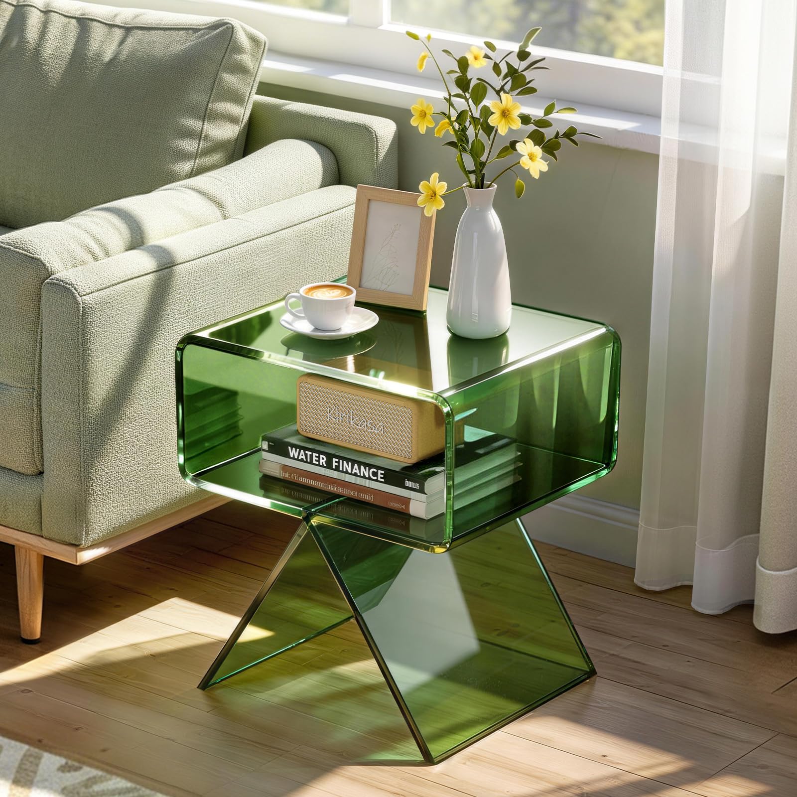 VEVOR Tavolino in Acrilico con Ripiano, Tavolo da Caffè per Soggiorno, Camera da Letto, Decorazione per la Casa, 30 x 39,1 x 43 cm, Moderno Tavolino da Divano Rettangolare in Acrilico, Verde