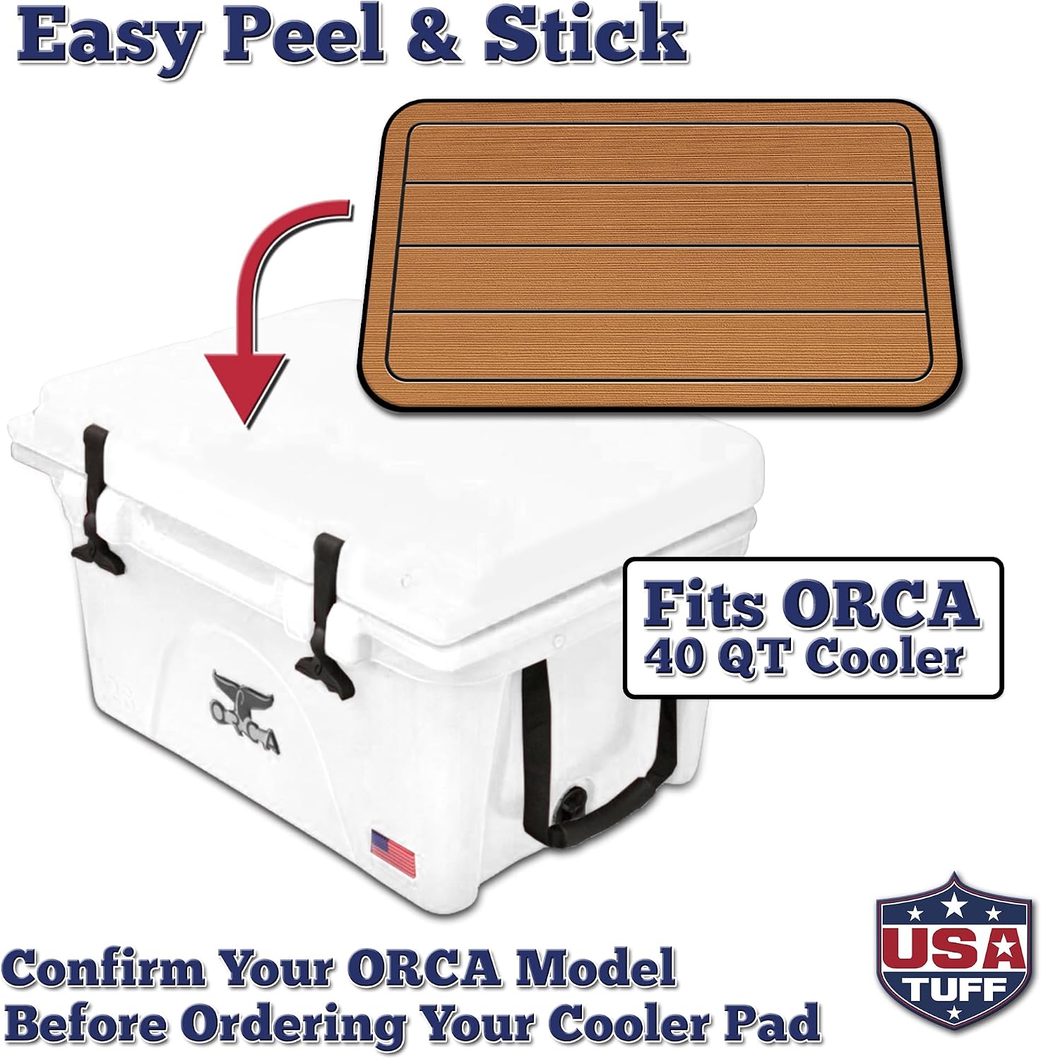USATuff SeaDek EVA Mat Cooler Pad fits ORCA | Peel & Stick Application | Non Slip Comfort Accessories - Teak Lines (Mocha-Black)