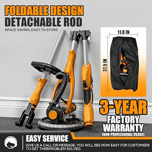 Miniatura 8 de Alloyman Lijadora de paneles de yeso, lijadora eléctrica de paneles de yeso de 1050 W con colección de polvo al vacío, lijadora de pared de 2100 RPM