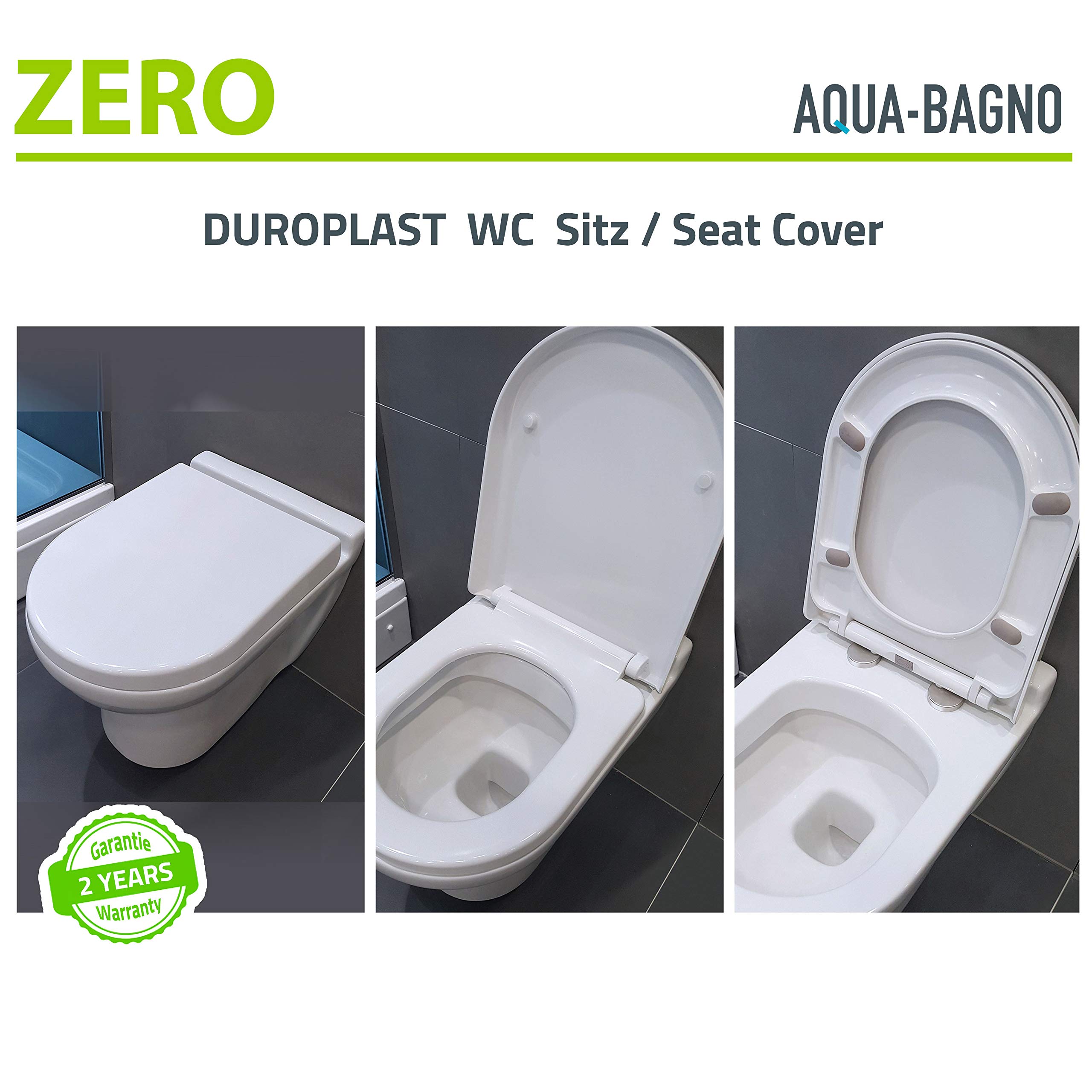 Aqua Bagno | deska sedesowa Softclose | kształt litery O lub D | wysokiej jakości duroplast | wolnoopadająca | zdejmowana | deska sedesowa i deska sedesowa | antybakteryjna | biała (Zero)