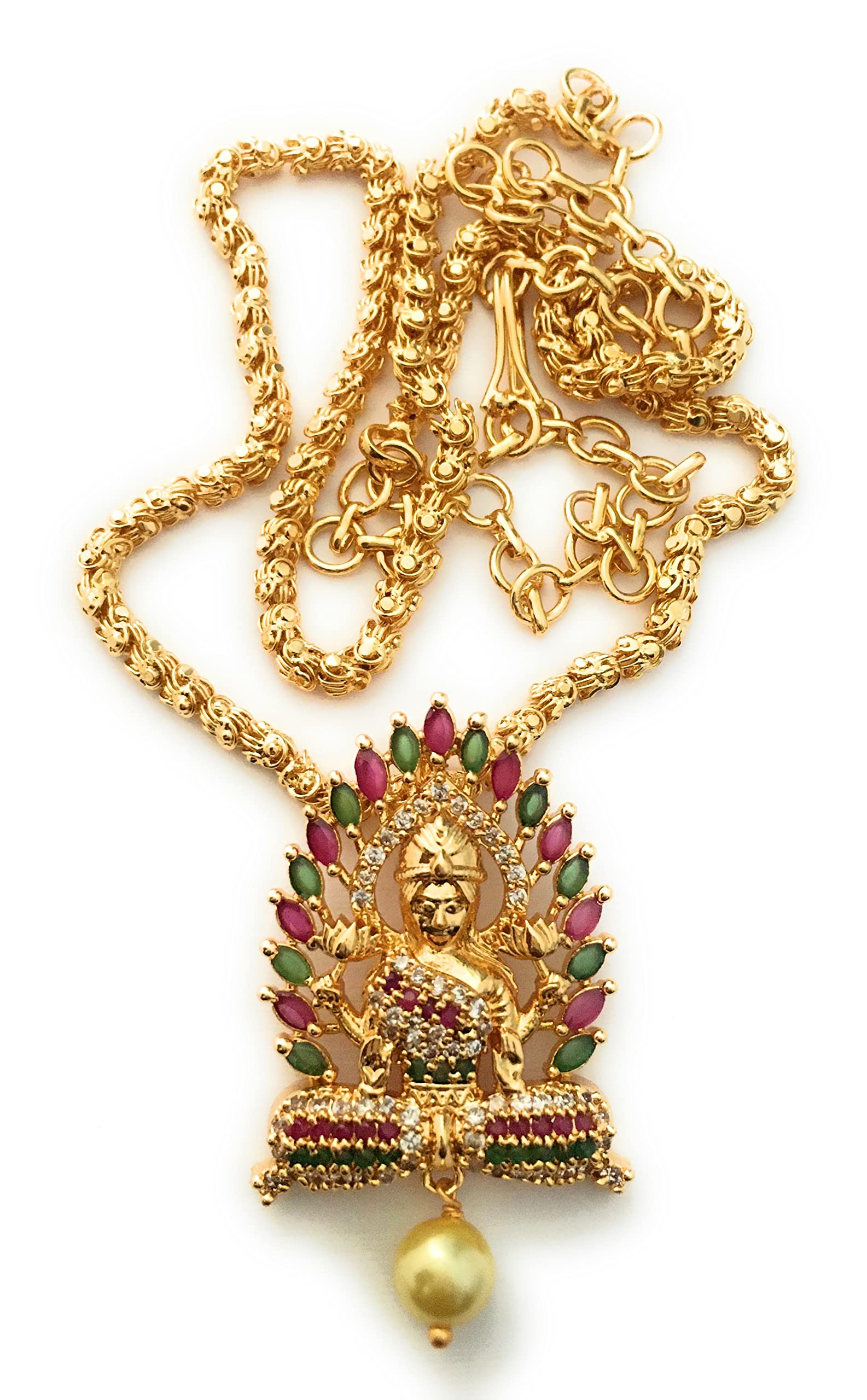 SasitrendsTraditional Gold Plated AD Stone Studded Pendant Chain Necklace for Women