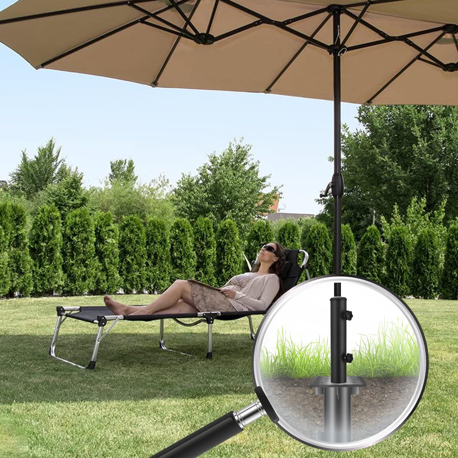 SLIIMU Base Per Ombrellone Interrata Con Tubo Portaombrelli – Ancoraggio Universale A Terra Per Ombrellone Da Giardino, Supporto Per Ombrellone A Sbalzo E Da Esterno - 5