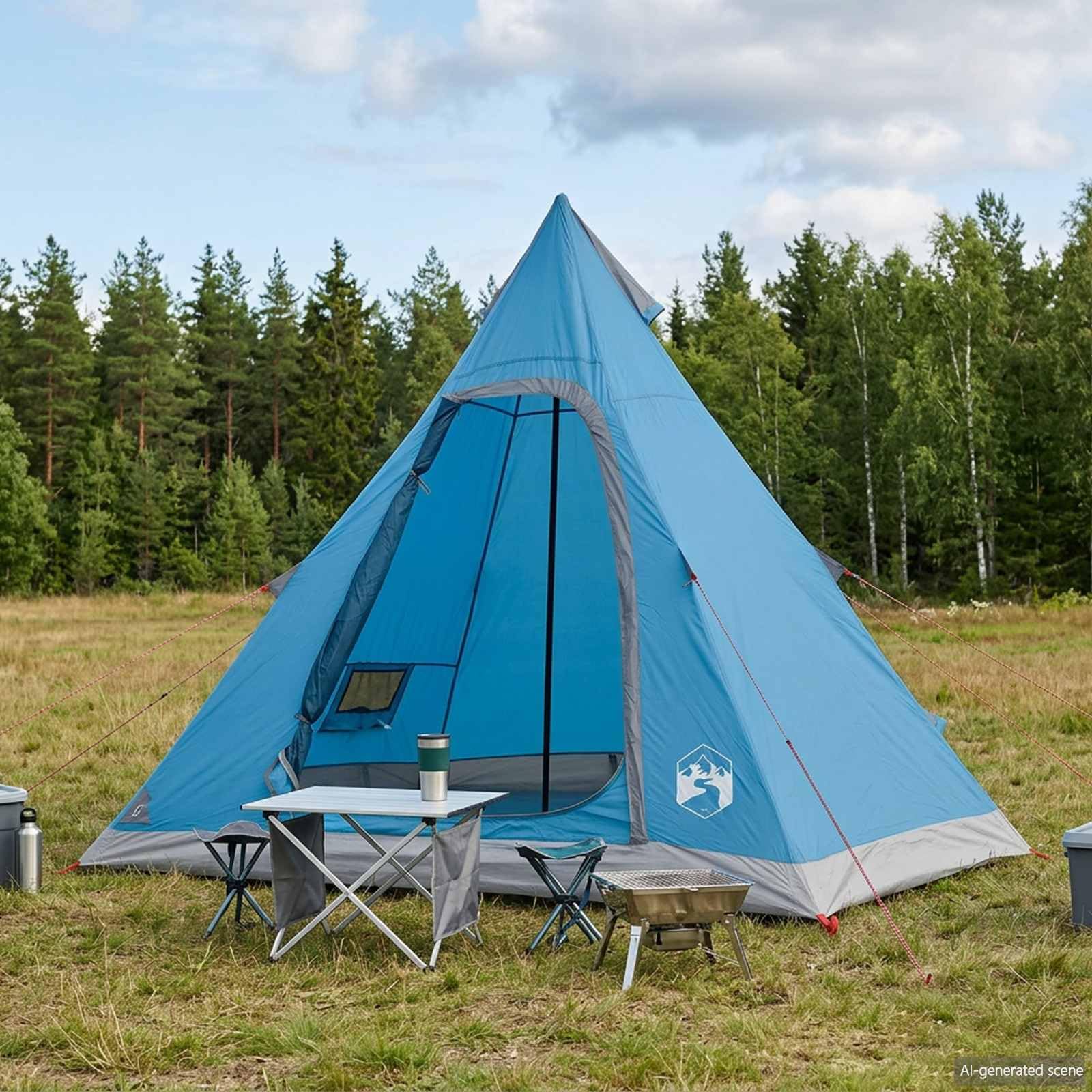 vidaXL Tipi tienda de campaña impermeable para 3 personas, azul, moderna Tipi, resistente al agua para 3 personas, para exteriores, accesorio funcional para acampar con ventana, fácil instalación