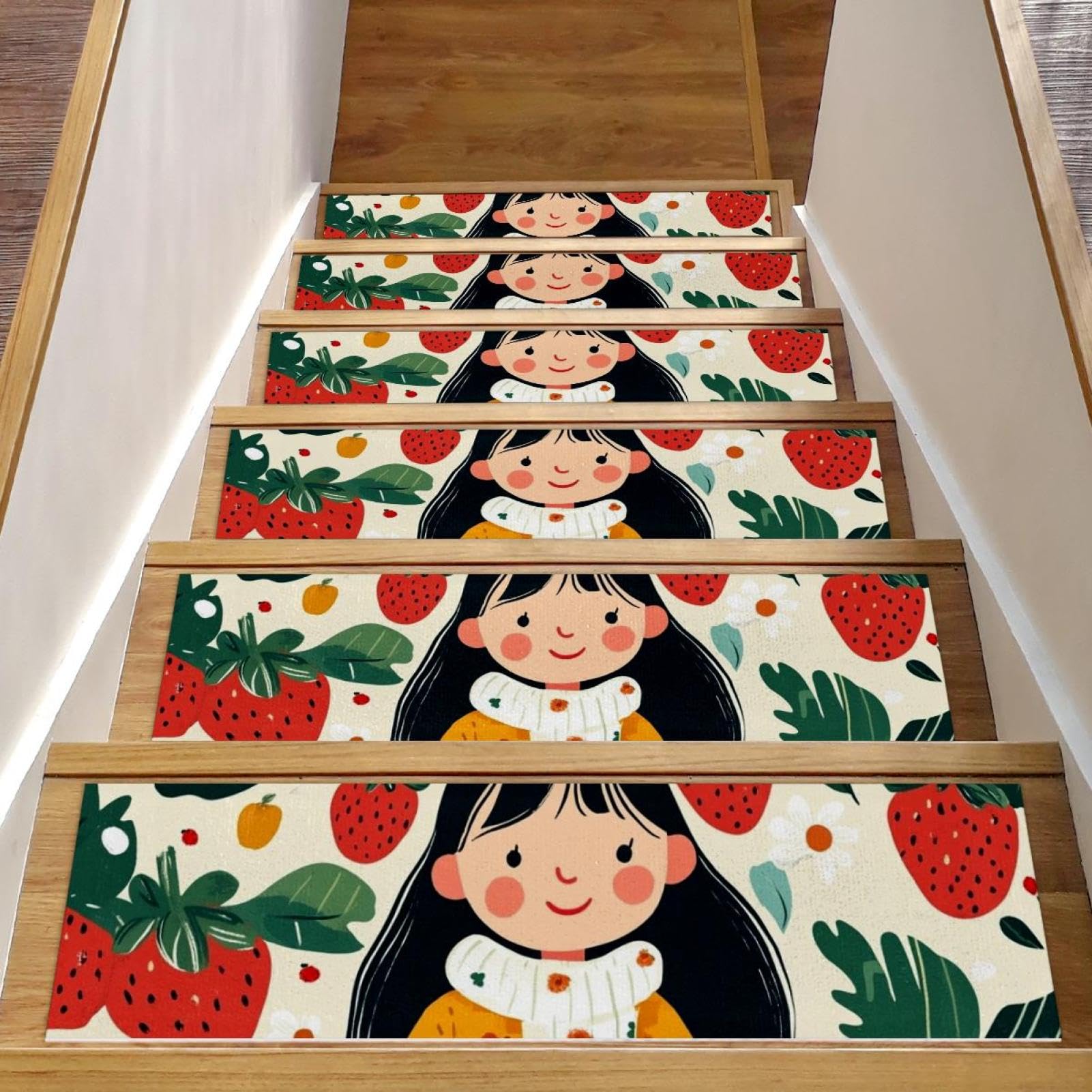 Marches d'escalier antidérapantes 76 cm intérieur bois lavables tapis motif fruit x15